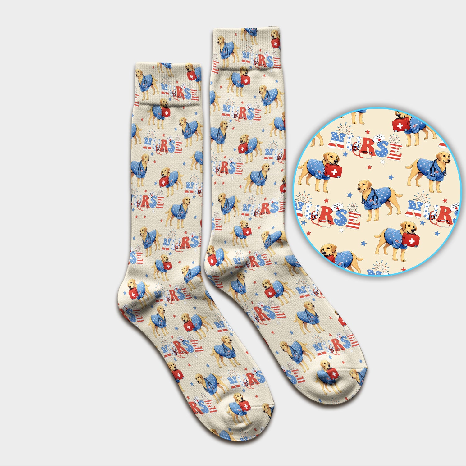 Patriotic Nurse Dog Medical Pattern Pattern Sock, Breathable Fabrics Medical Uniform