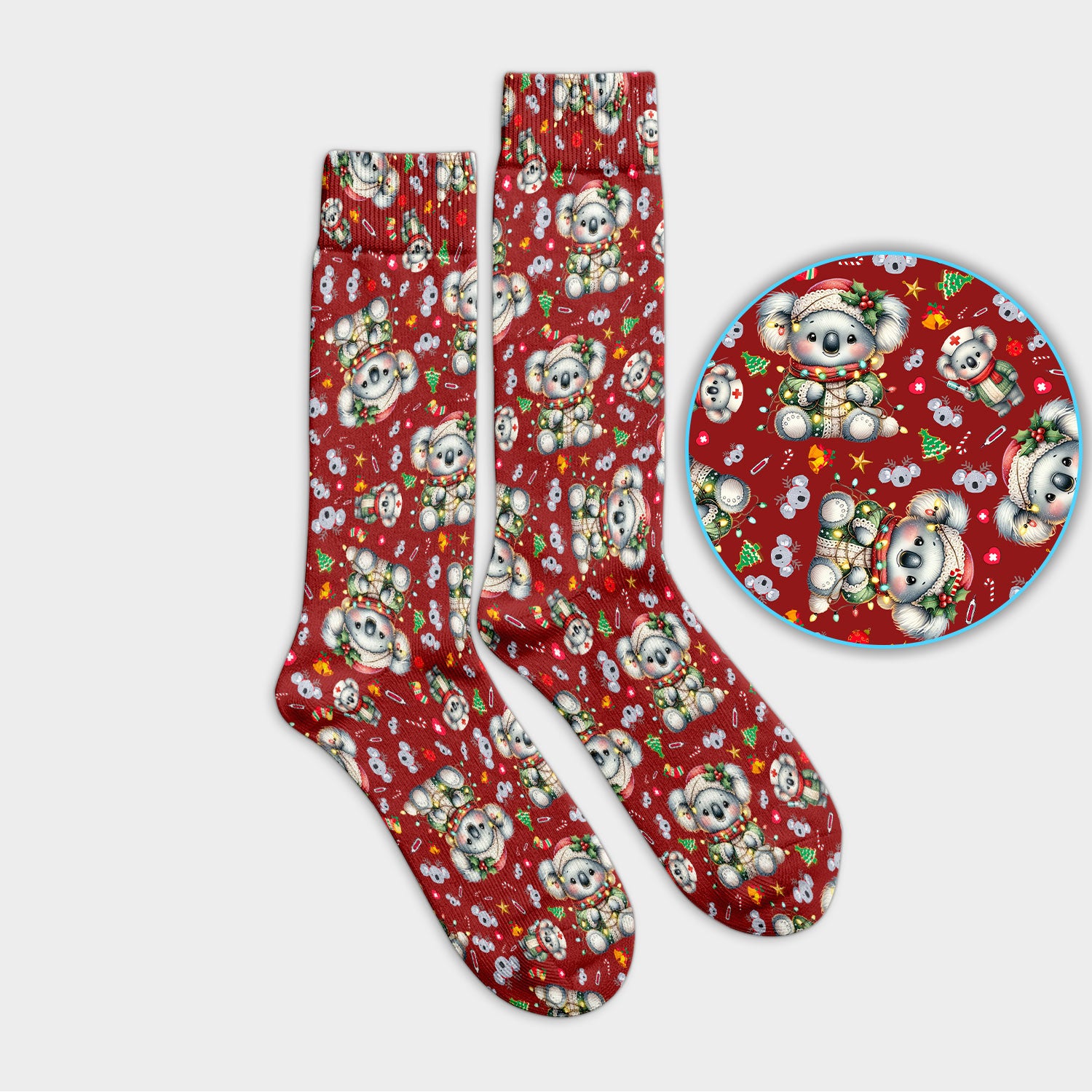 Aussie Koala Socks for Nurse Doctor - Cute Christmas Adult Socks for Men and Women - Breathable Fabrics Medical Uniform