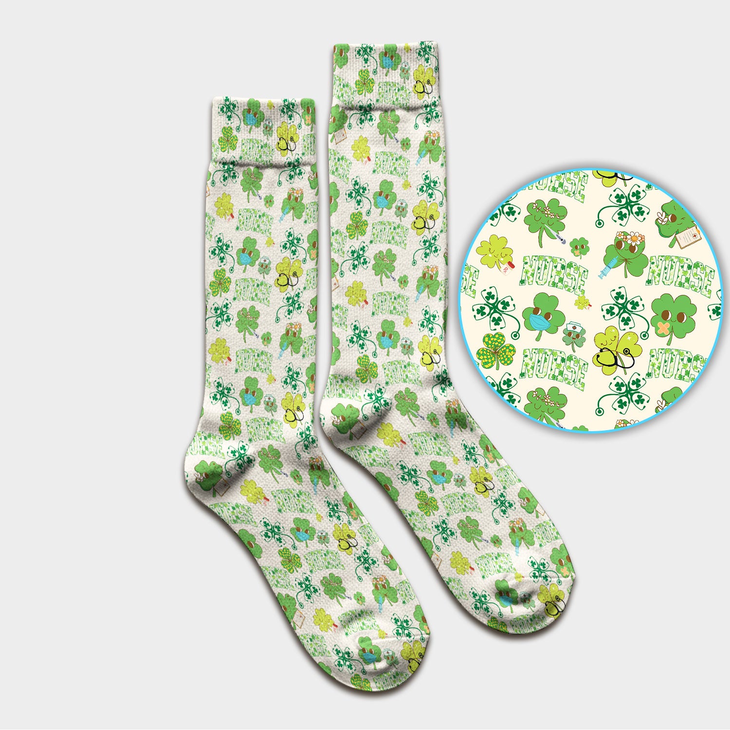 Lucky Shamrock Nurse Scrub Socks, St. Patrick’s Day Nursing Sock, Breathable Fabrics Nursing Uniform