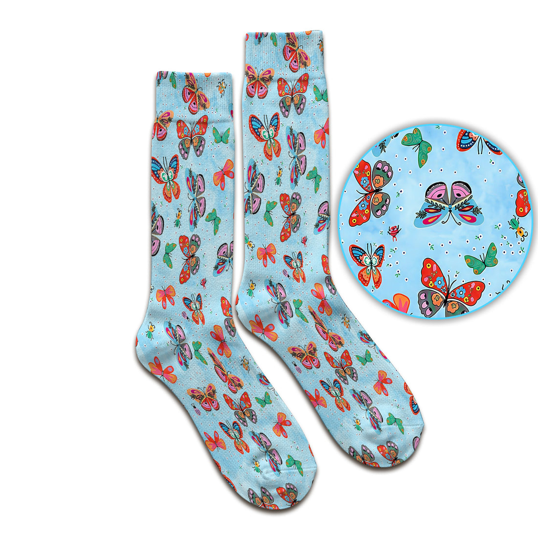 Colorful Butterfly Garden Pattern Socks, Breathable Fabrics Medical Uniform