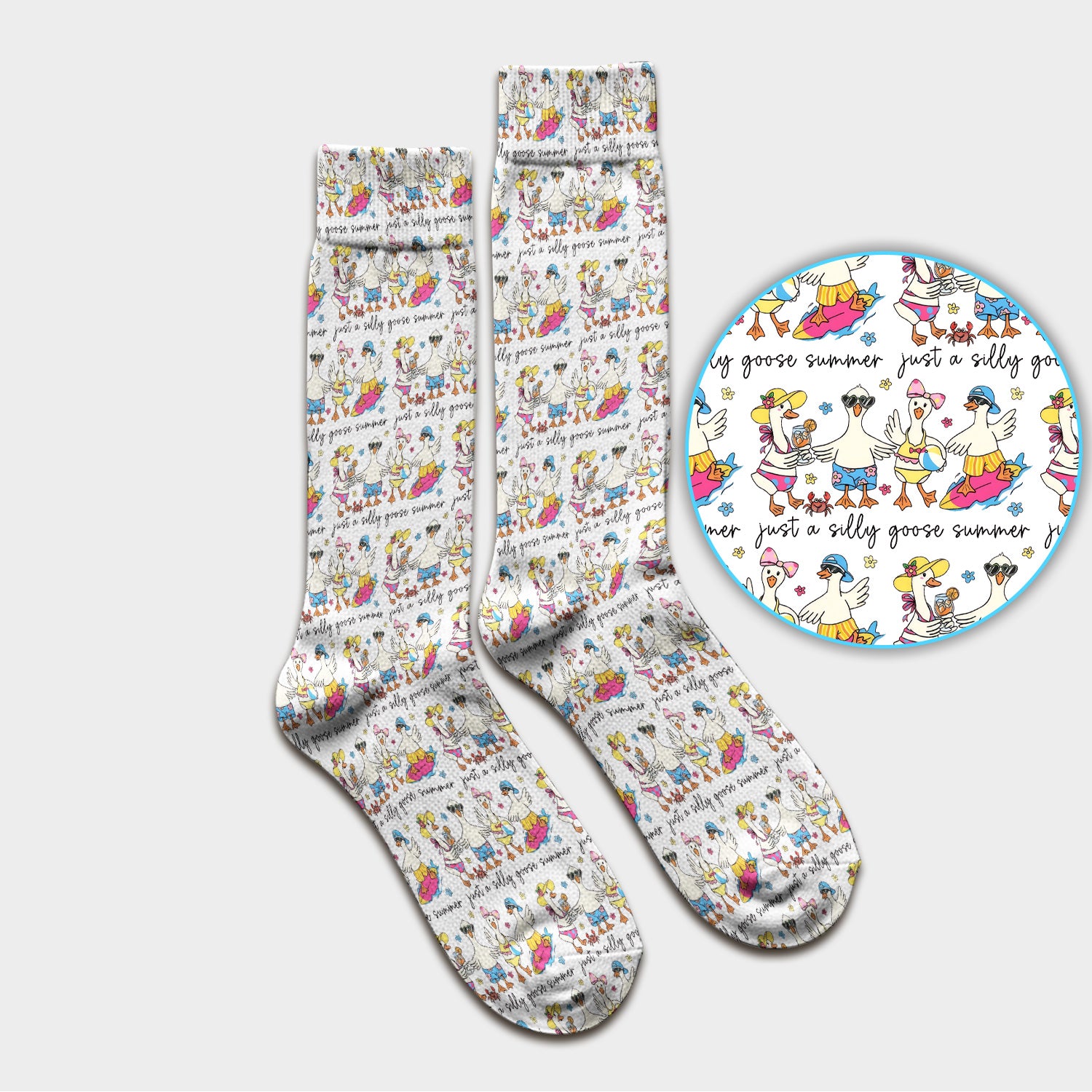 Funny Goose Summer Beach Pattern Socks, Adult Socks for Men and Women