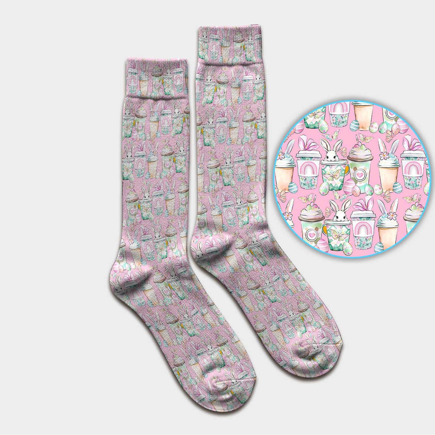 Cute Easter Bunny Coffee Cup Pattern Socks, Adult Socks for Men and Women