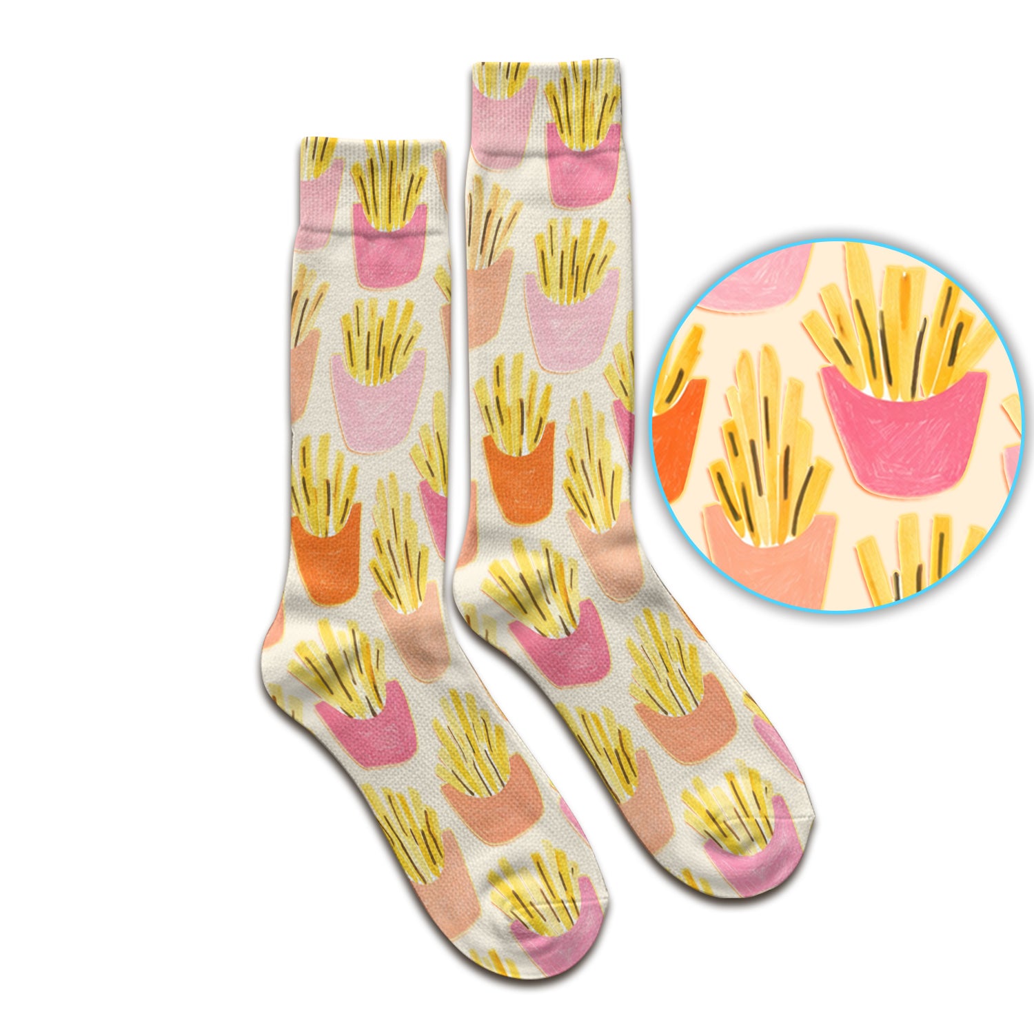 Funny French Fries Snack Food Pattern Socks, Breathable Fabrics Medical Uniform
