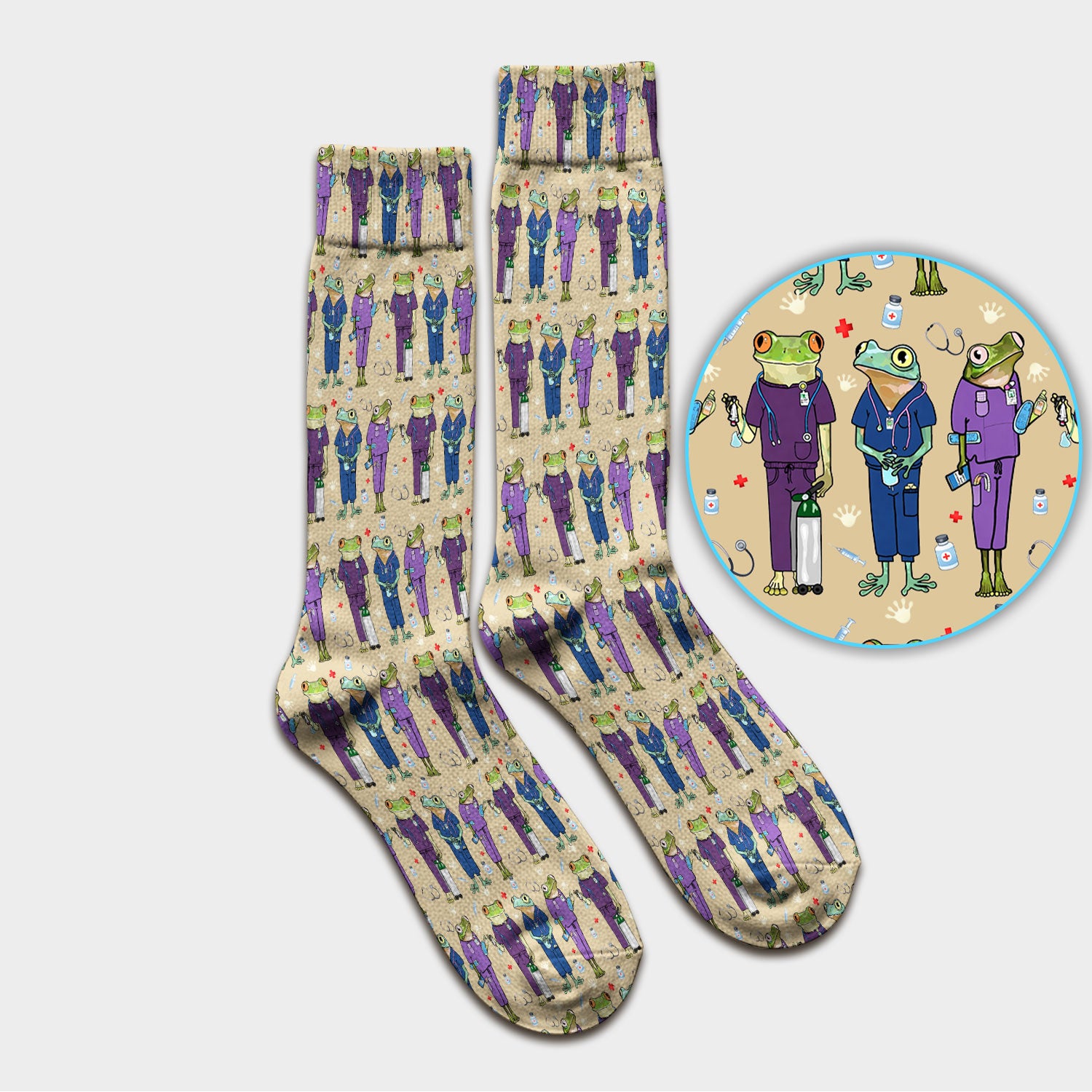 Funny Frog Nurse Pattern Socks, Adult Socks for Men and Women