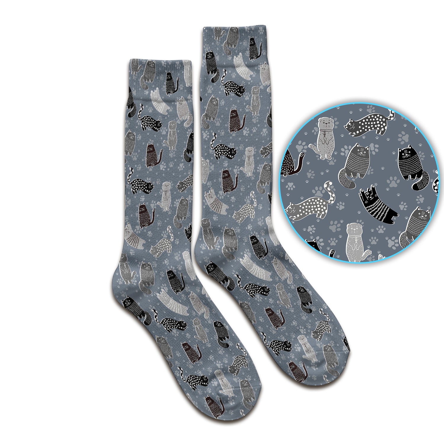 Cute Cat and Paw Print Pattern Socks, Breathable Fabrics Medical Uniform