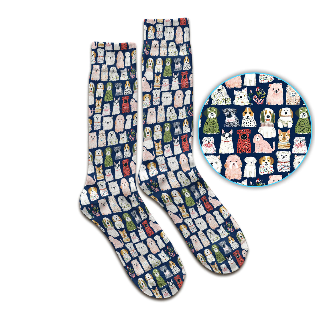 Cute Cartoon Dog Breeds Pattern Socks, Breathable Fabrics Medical Uniform