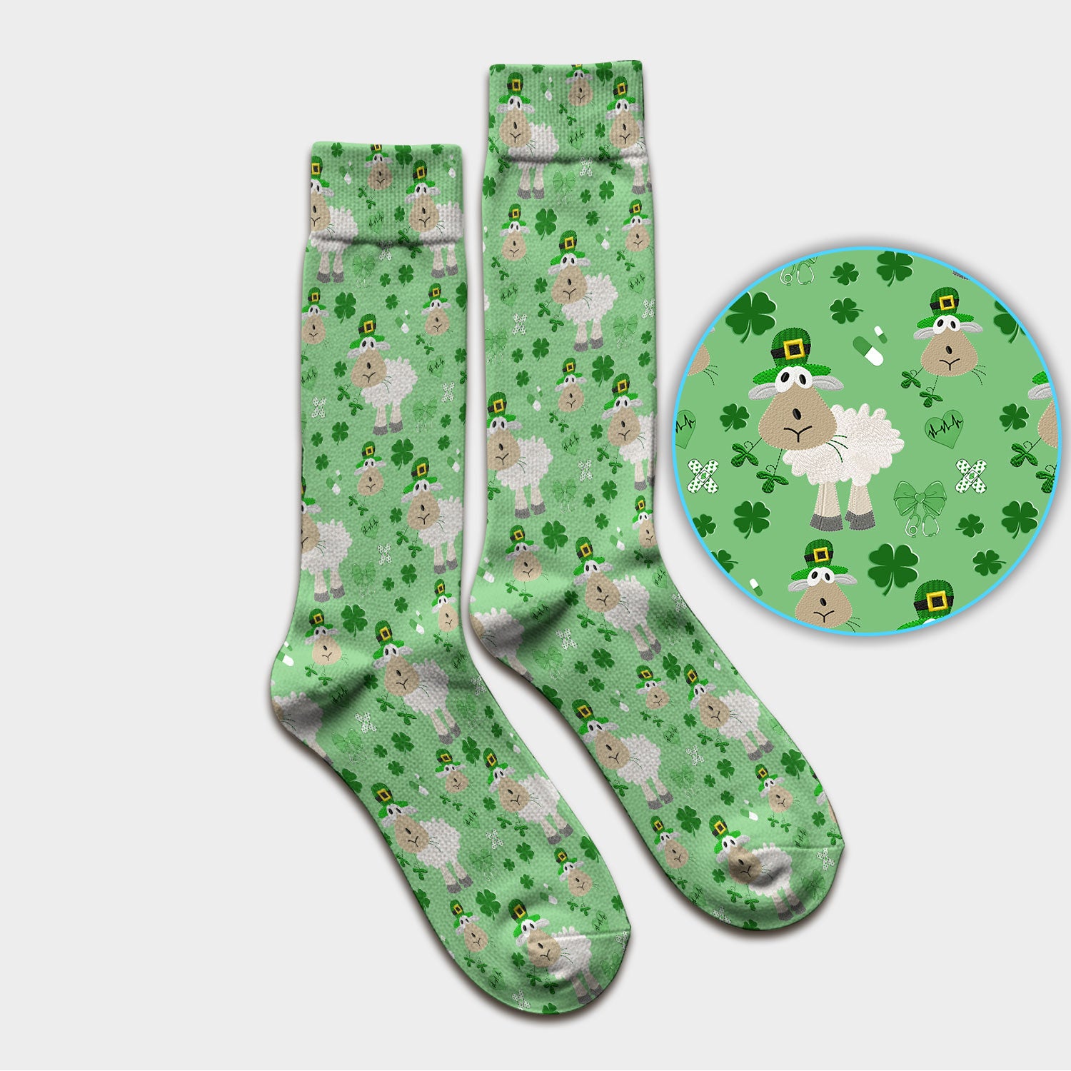 Nurse St. Patrick Scrubs Socks, Cute Sheep Shamrock Pattern Nurse Sock, Breathable Fabrics Nursing Uniform