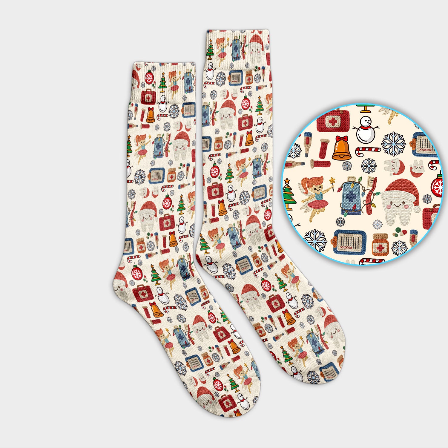 Christmas Dental Socks for Nurse Doctor - Cute Santa Tooth & Snowman Adult Socks for Men and Women