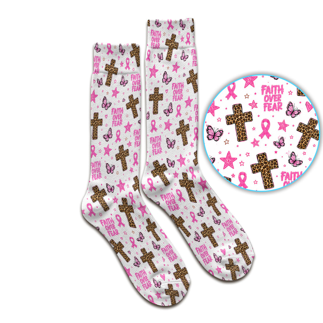 Faith Over Fear Breast Cancer Socks, Adult Socks for Men and Women