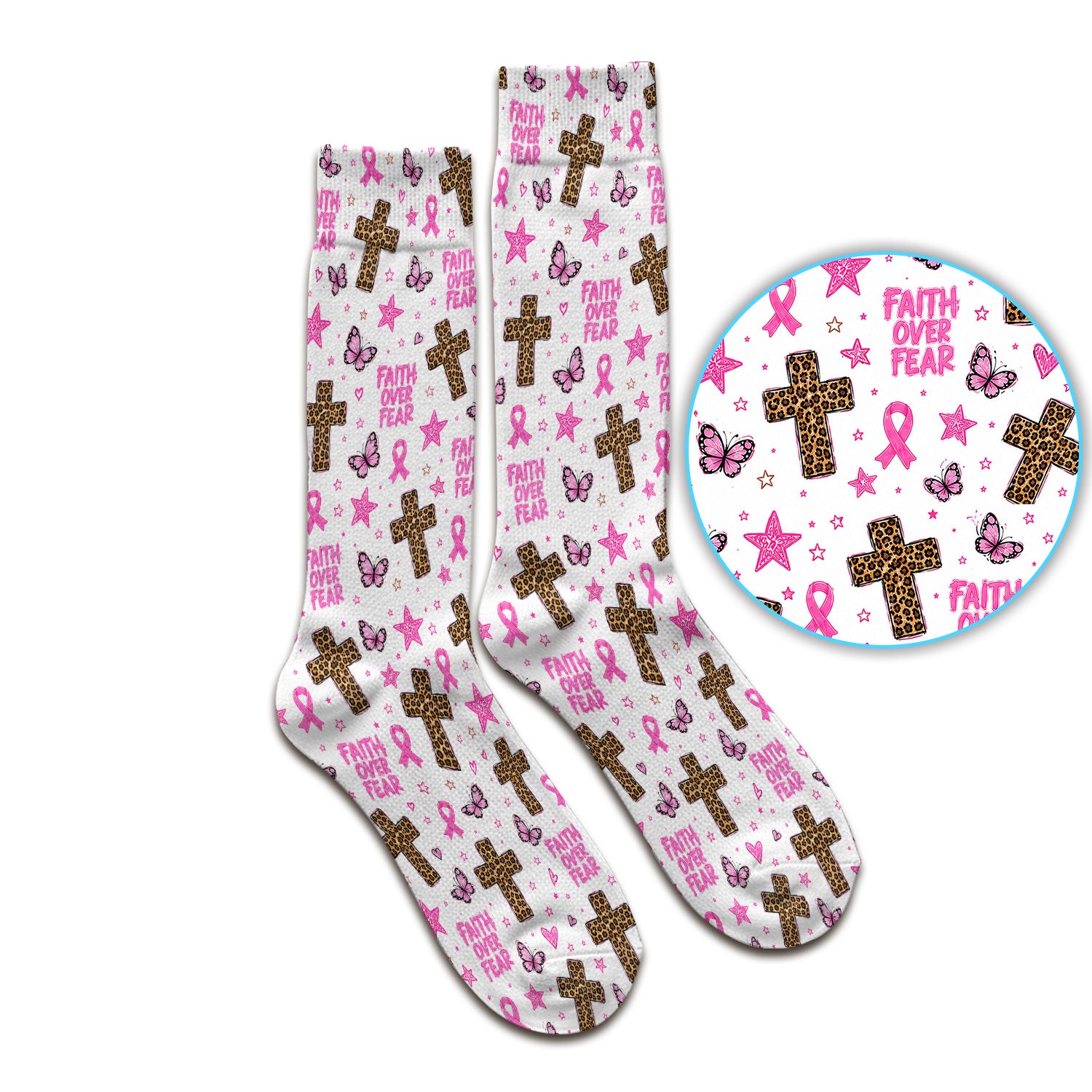 Faith Over Fear Breast Cancer Socks, Adult Socks for Men and Women