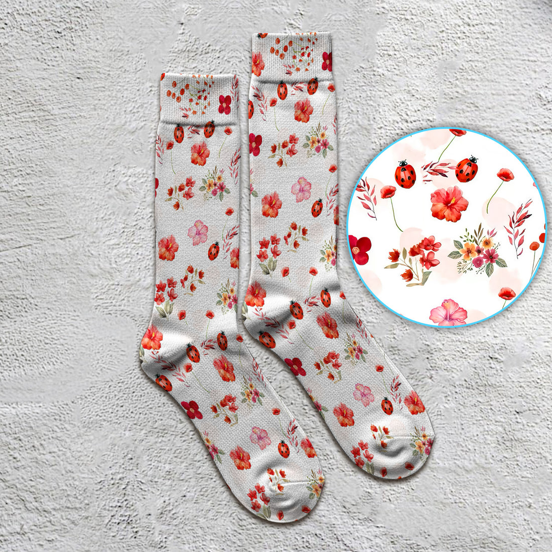 Red Ladybug Floral Garden Pattern Socks, Socks for Nurse Doctor