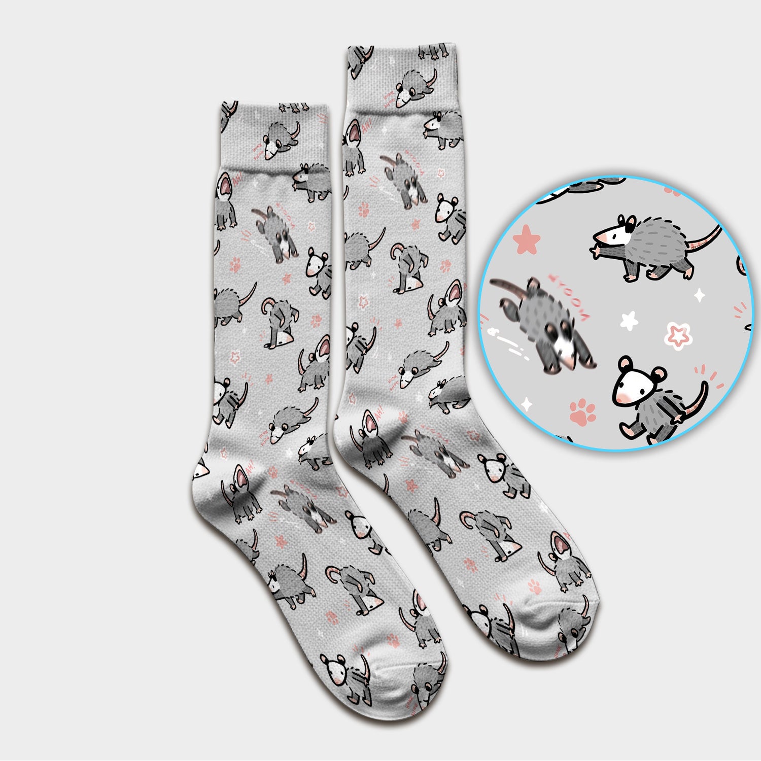 Playful Cartoon Opossum Character Pattern Sock, Breathable Fabrics Medical Uniform