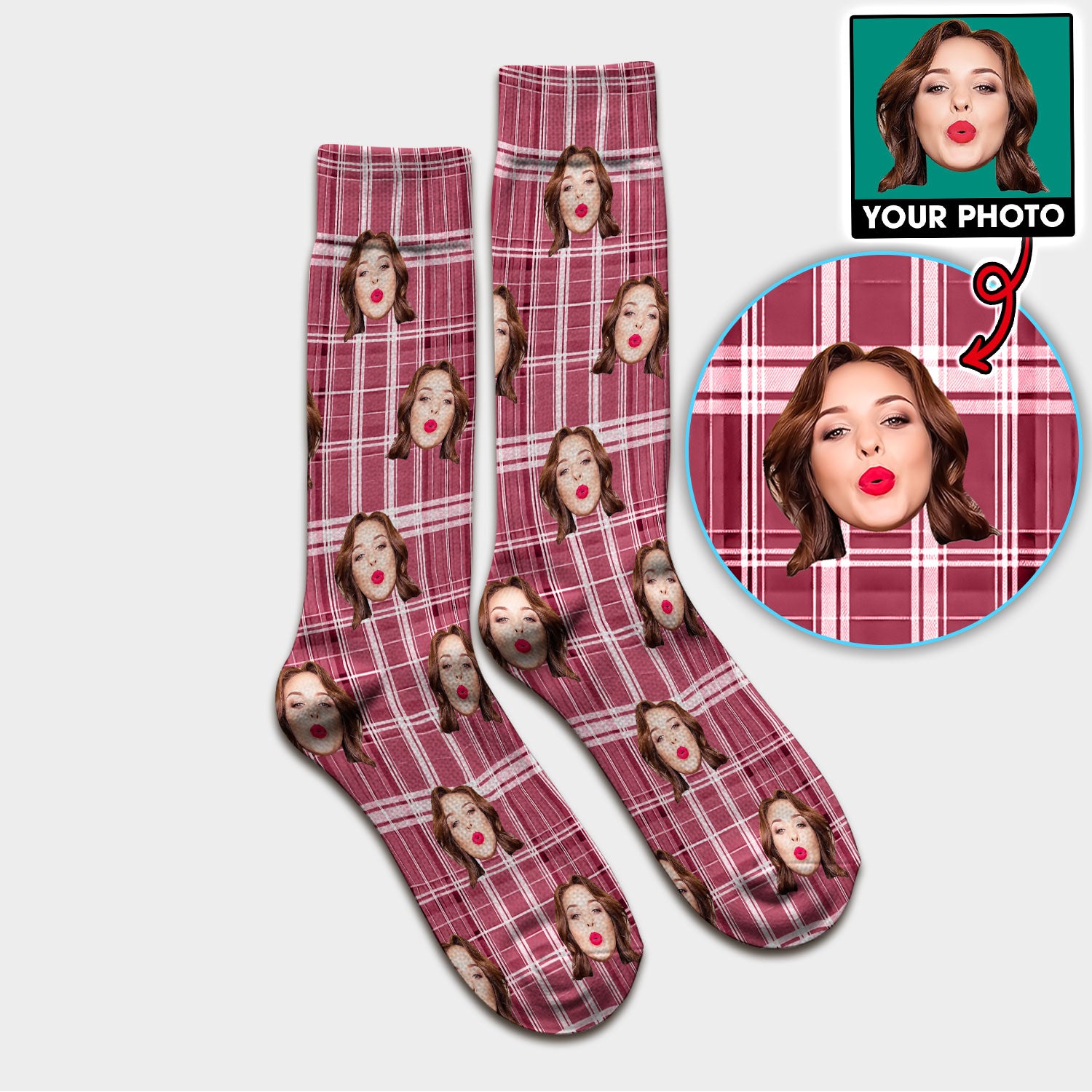 Personalized Funny Face Plaid Medical Socks, Custom Photo Pattern Socks For Nurse Doctor, Breathable Fabrics Medical Uniform