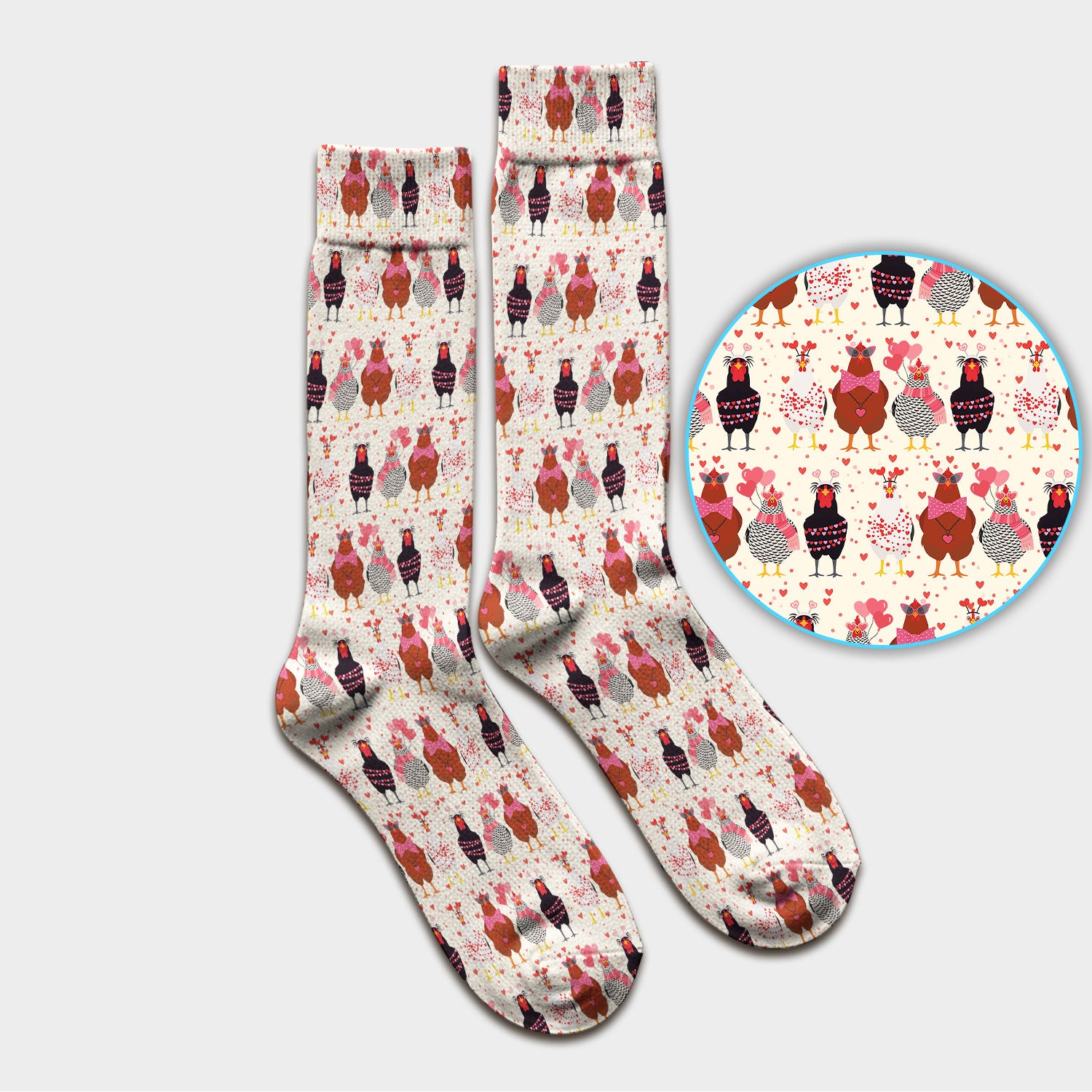 Funny Chicken Valentine Scrub Socks, Chicken Pattern Scrub Sock For Nursing, Valentine Gift For Nurse