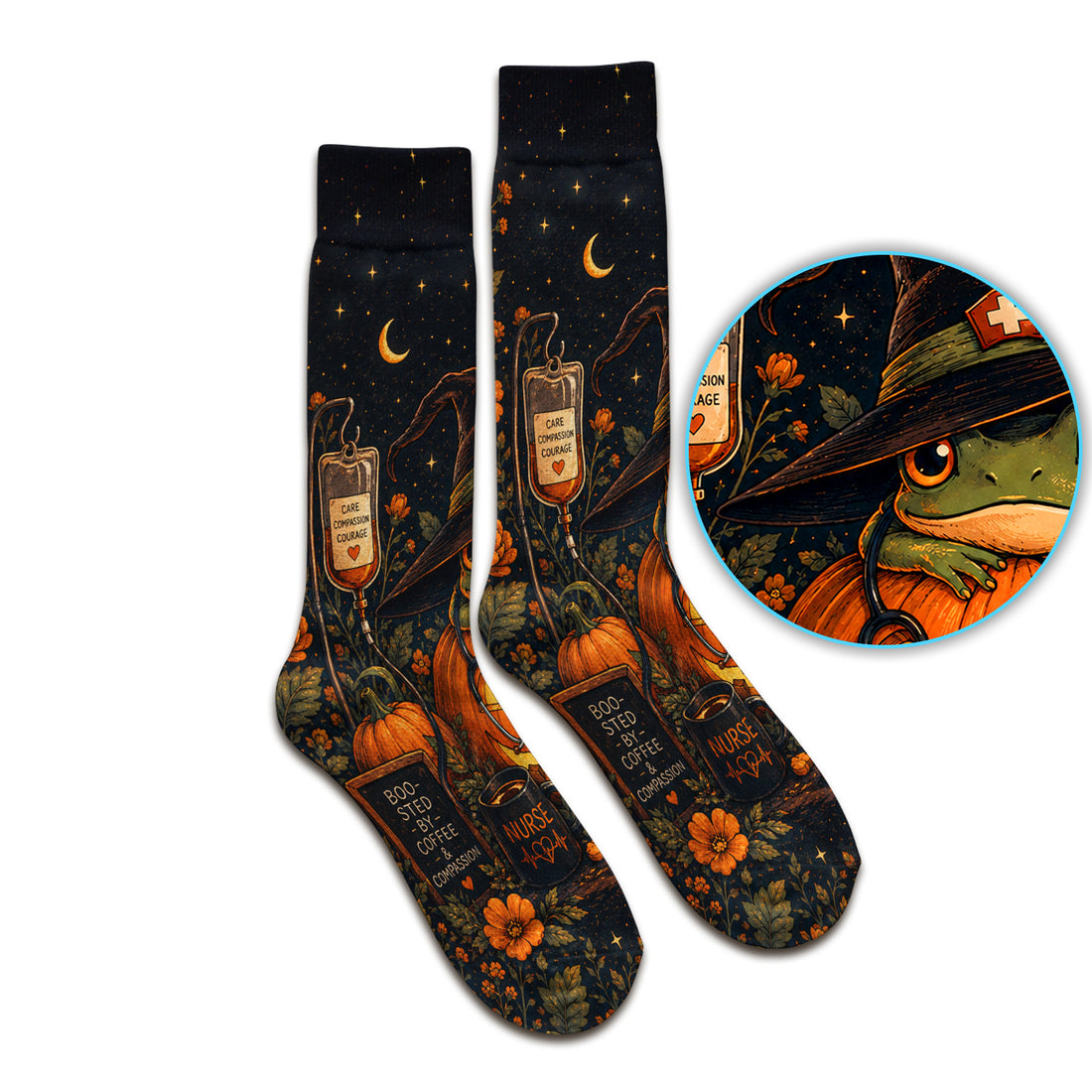 Halloween Witch Frog Pumpkin Socks, Adult Socks for Men and Women