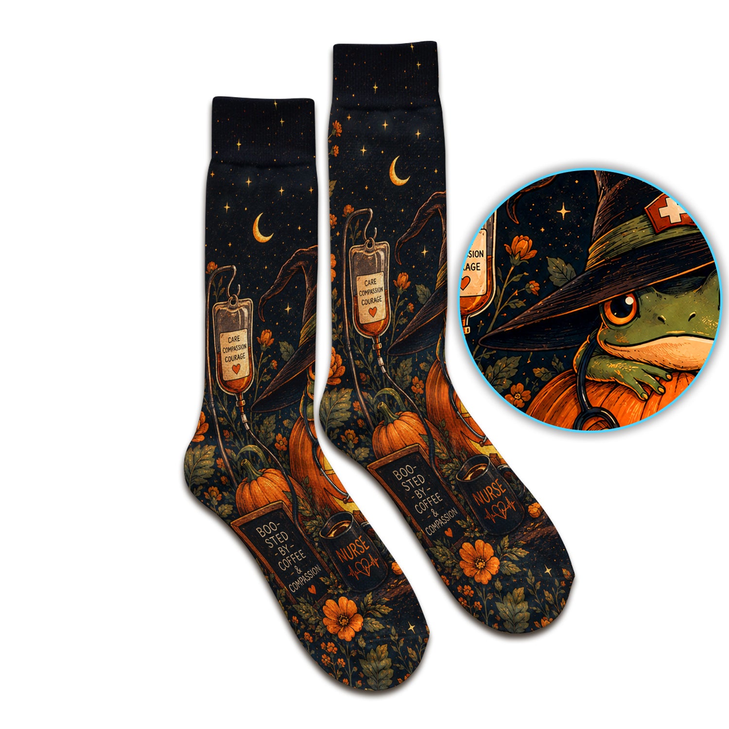 Halloween Witch Frog Pumpkin Socks, Adult Socks for Men and Women