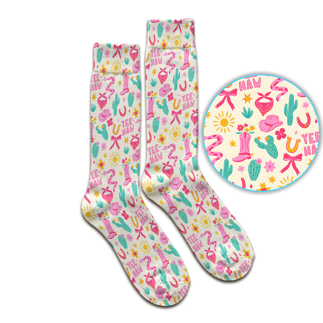 Pink Western Cowgirl Nurse Pattern Socks, Adult Socks for Men and Women