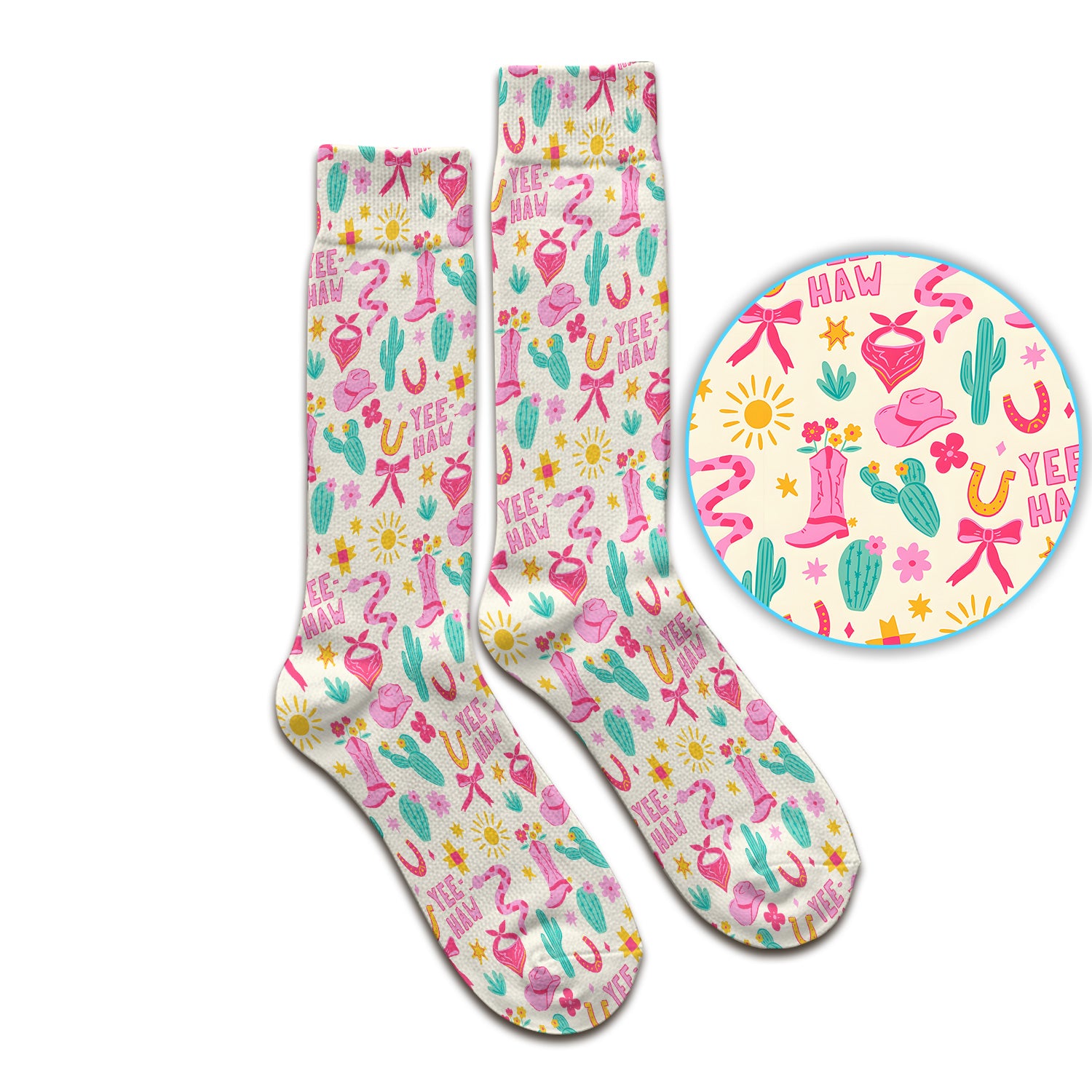 Pink Western Cowgirl Nurse Pattern Socks, Adult Socks for Men and Women