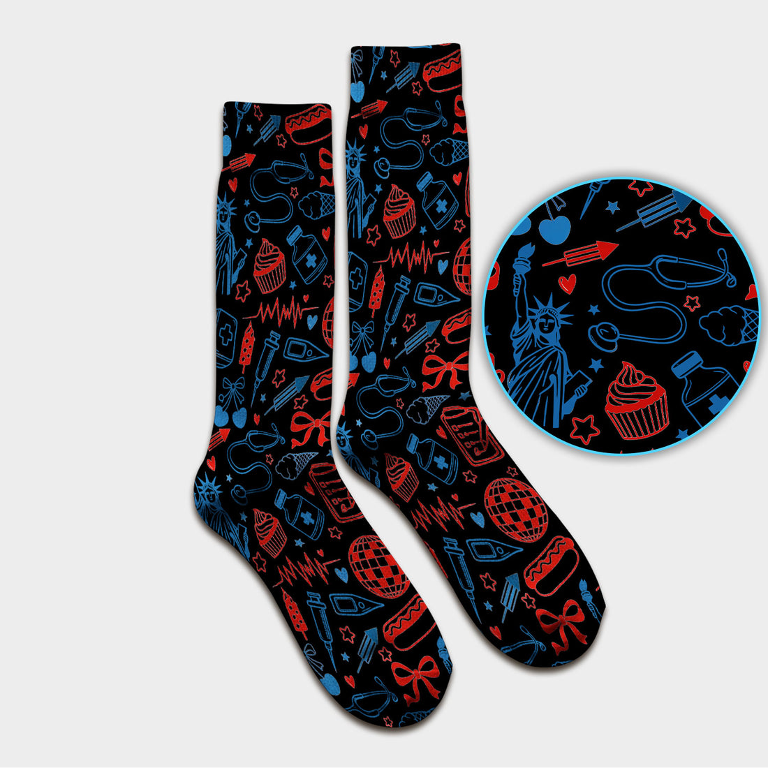 Patriotic Nurse Medical Icons Pattern Print Socks, Adult Socks for Men and Women