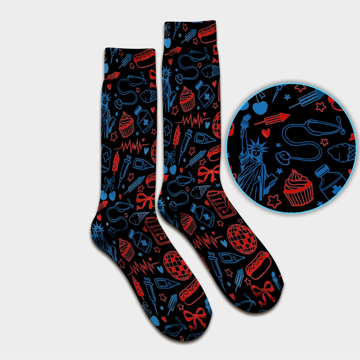 Patriotic Nurse Medical Icons Pattern Print Socks, Adult Socks for Men and Women