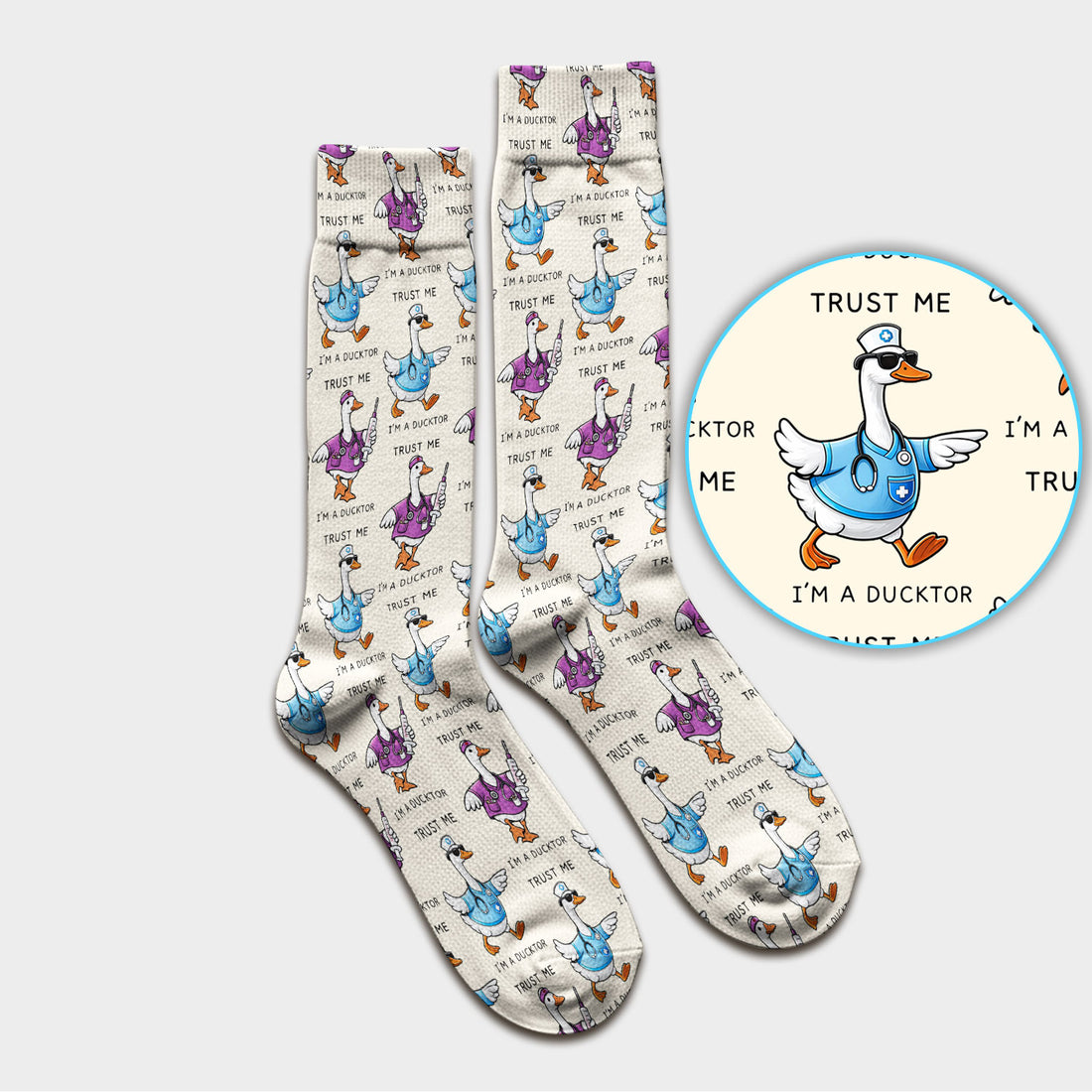 Funny Duck Cartoon Medical Pattern Socks, Socks for Nurse Doctor