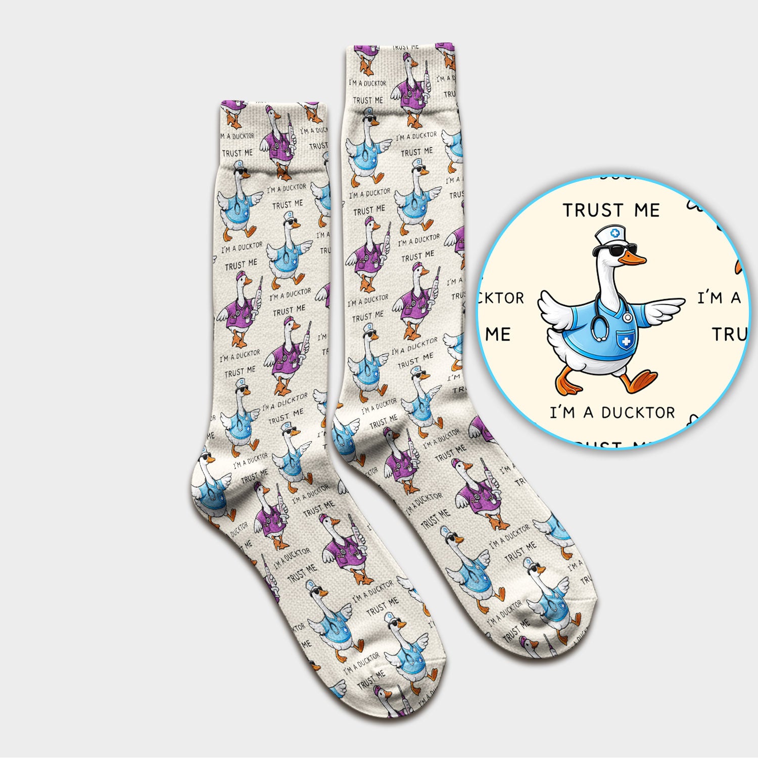 Funny Duck Cartoon Medical Pattern Socks, Socks for Nurse Doctor