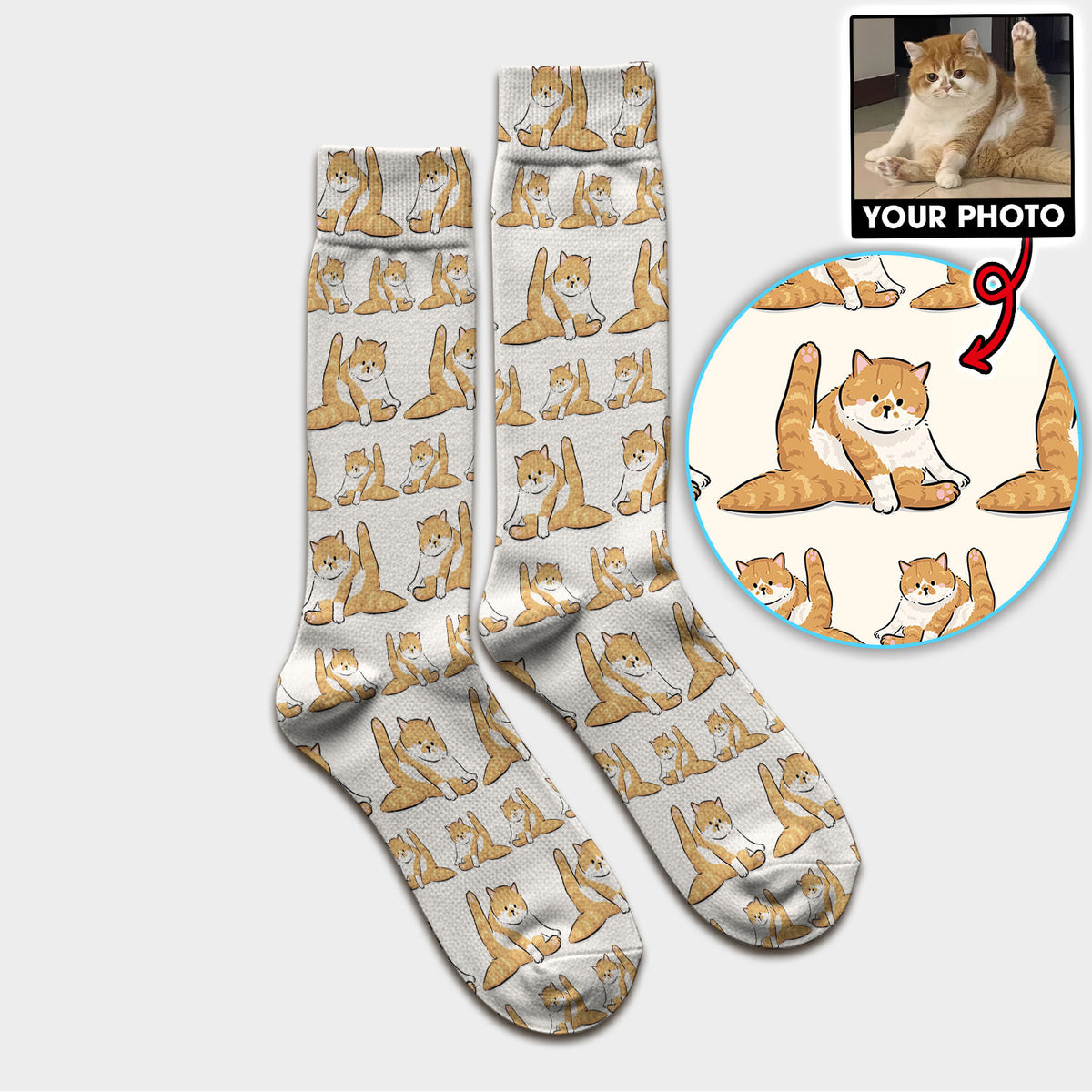 Personalized Cute Cat Nurse Scrub Socks, Custom Cat Photo Pattern Medical Sock For Pet Lover, Breathable Fabrics Nursing Uniform
