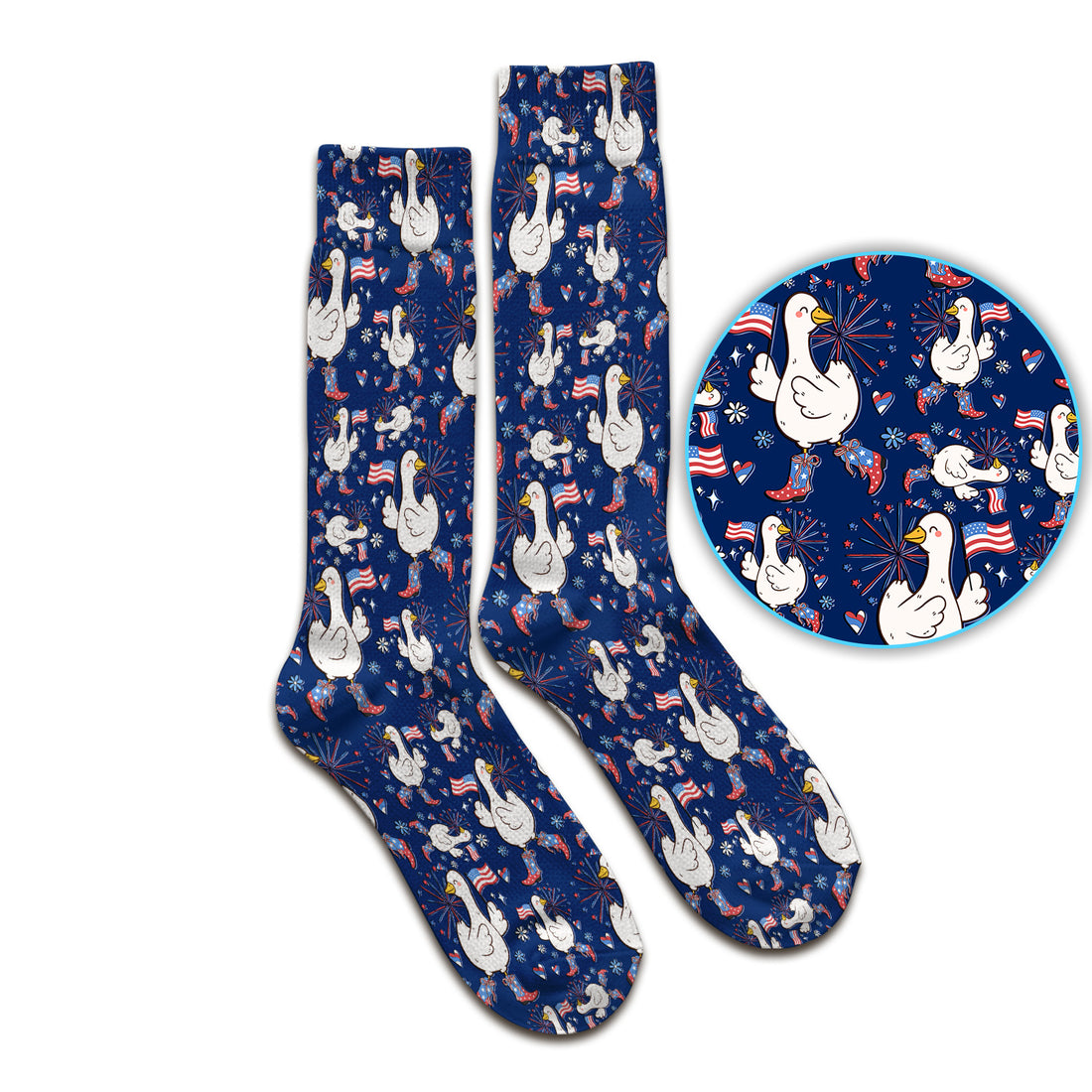Patriotic Goose With USA Flag Fireworks Socks, Breathable Fabrics Medical Uniform