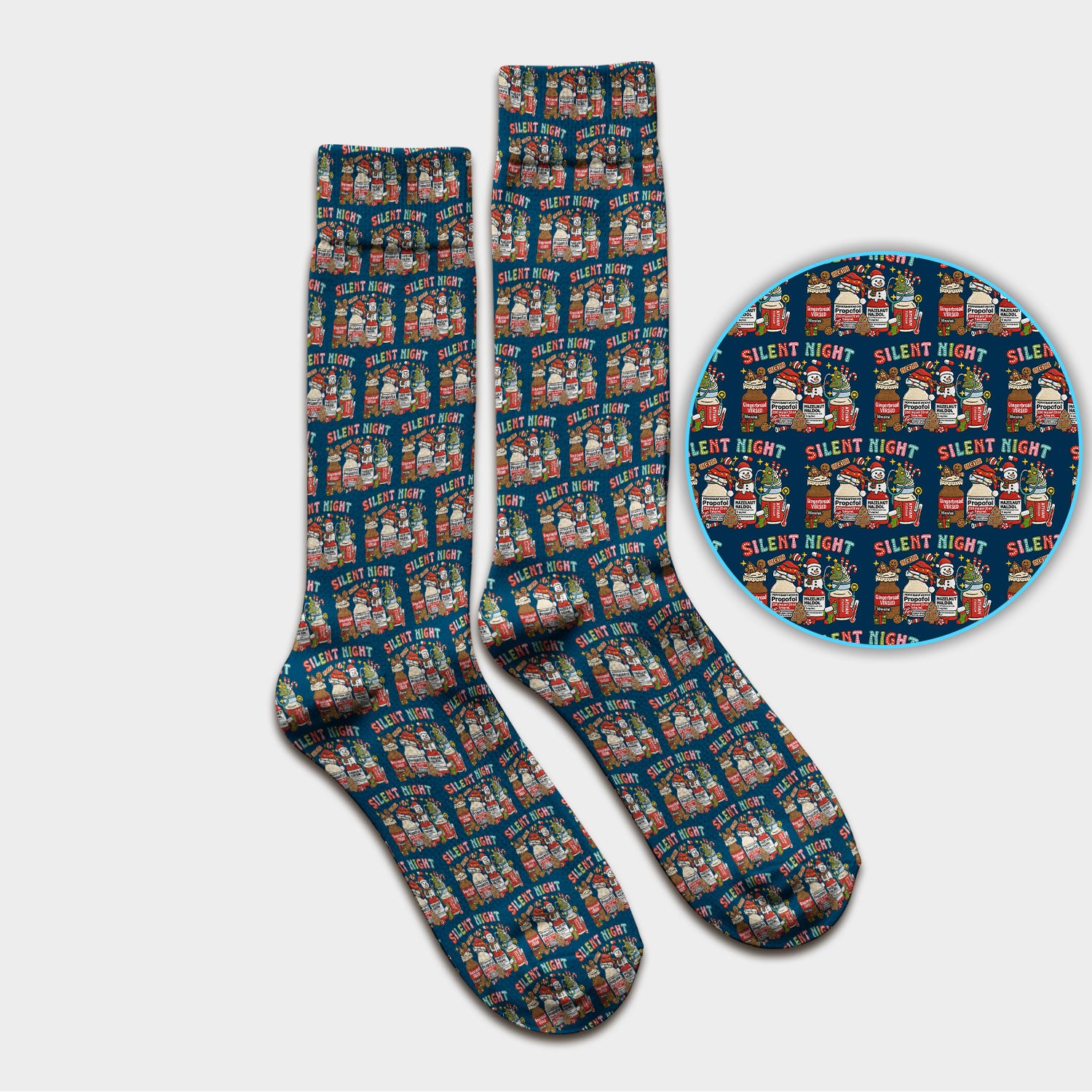 Silent Night Nurse Scrub Socks, Funny Christmas Medical Scrub Sock, Holiday Nursing Uniform
