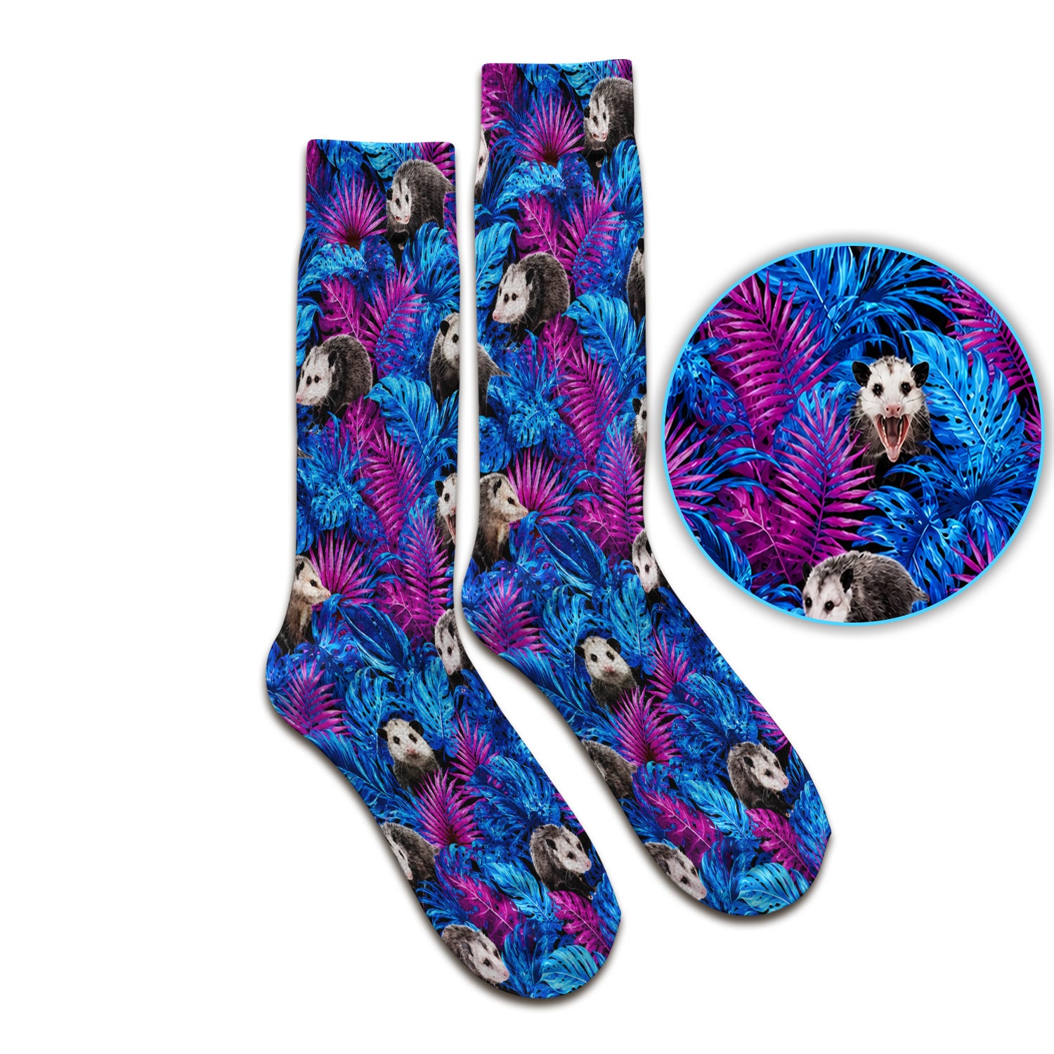 Cute Opossum Tropical Print Socks, Adult Socks for Men and Women