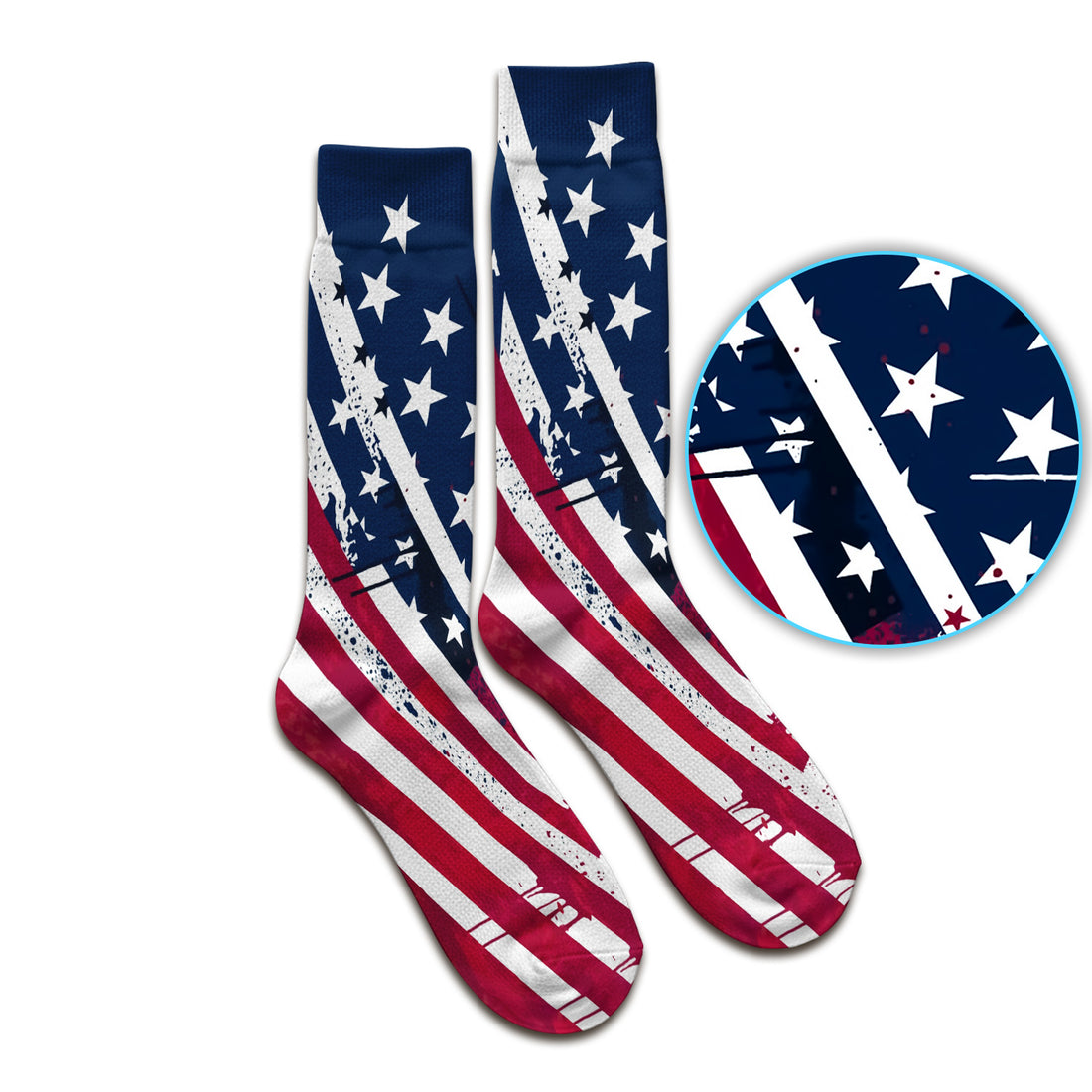 Patriotic USA Flag Stars And Stripes Grunge Pattern Socks, Adult Socks for Men and Women