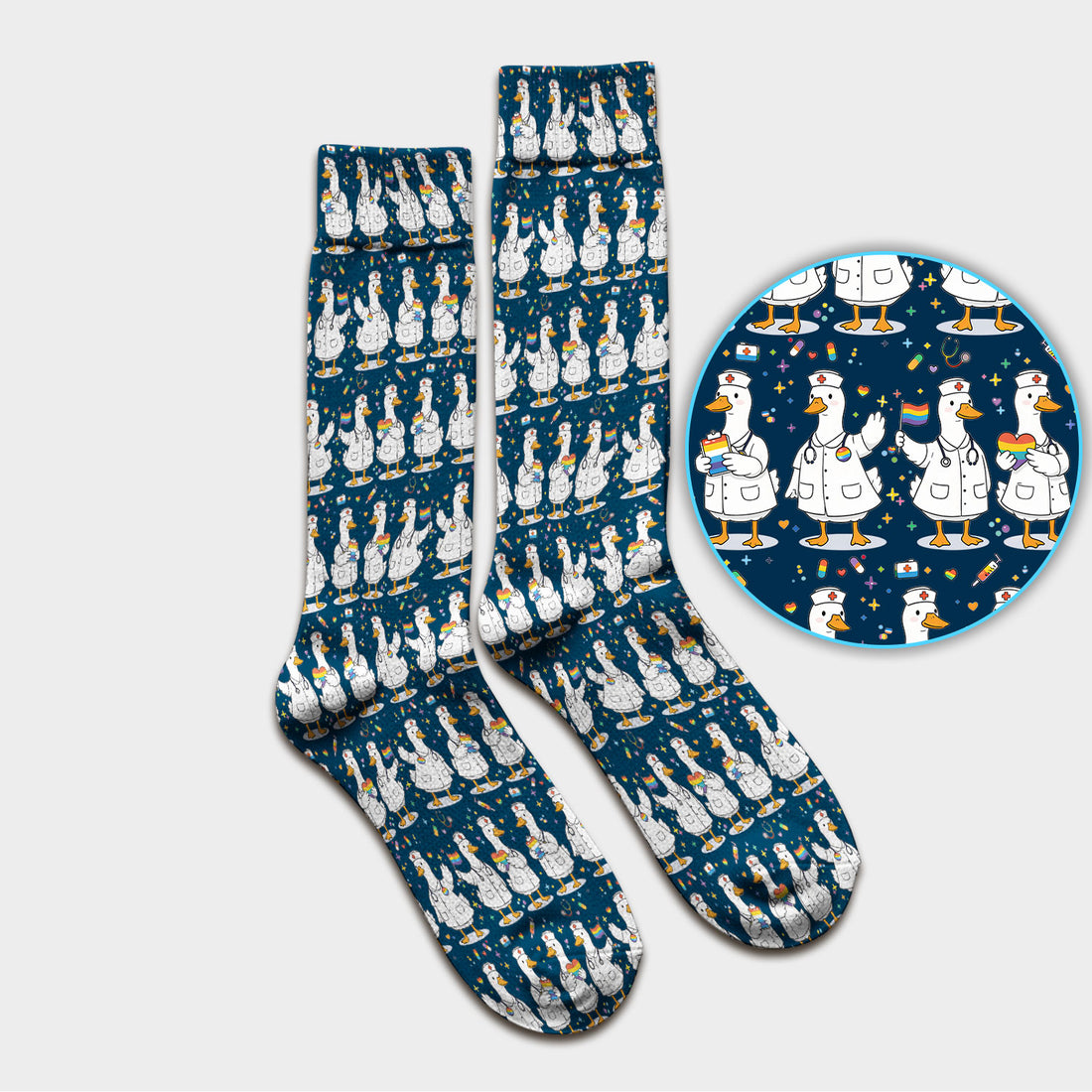 Cute Nurse Duck Pride Theme Socks, Socks for Nurse Doctor