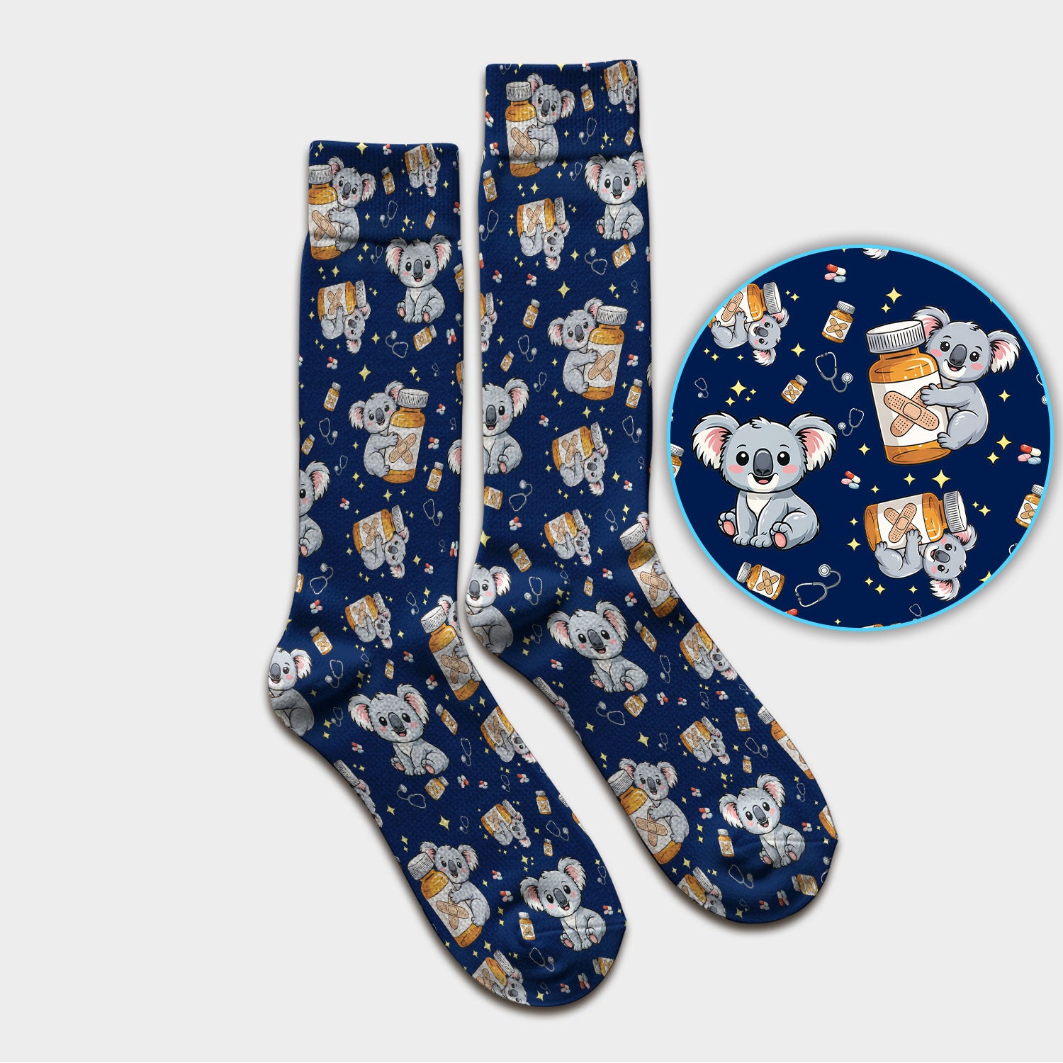 Cute Koala Nurse Bandage Medicine Print Socks,  Adult Socks for Men and Women