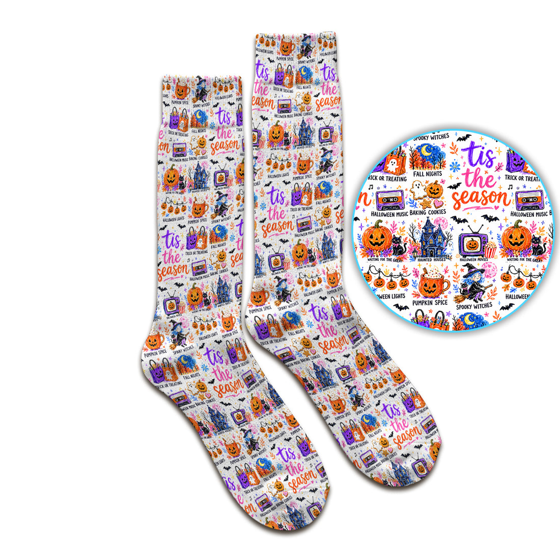 Pumpkin Ghost Spooky Season Print Socks, Adult Socks for Men and Women