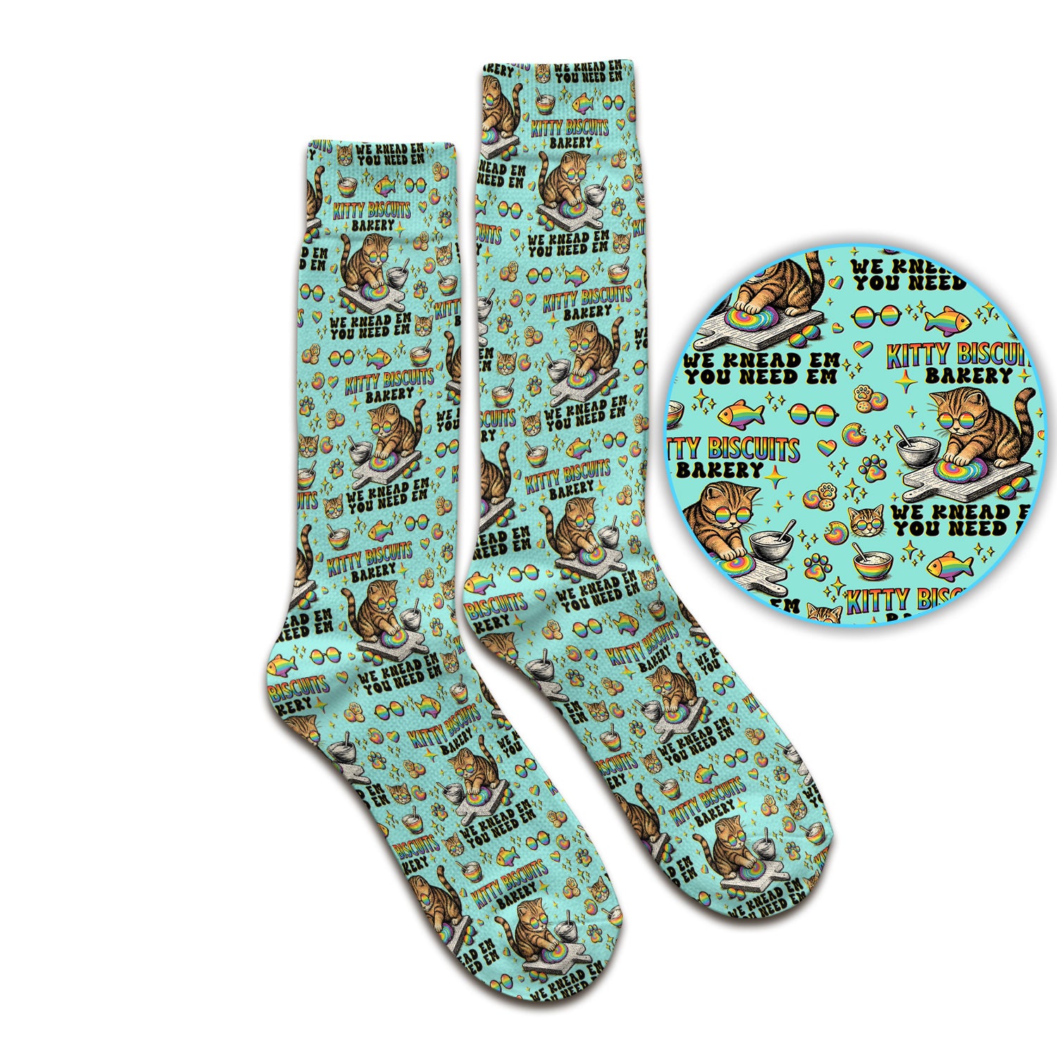 Pride Nurse Cat Baking Rainbow Dough Pattern Sock, Breathable Fabrics Medical Uniform