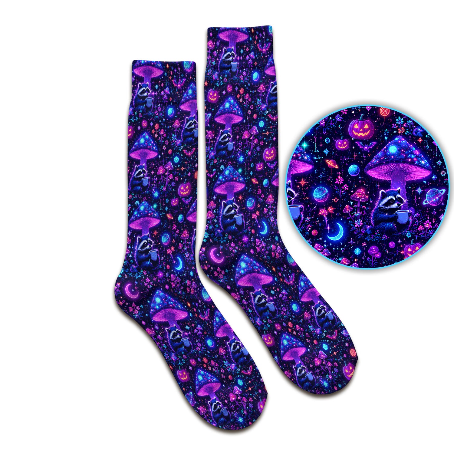 Halloween Raccoon And Mushrooms Socks, Adult Socks for Men and Women