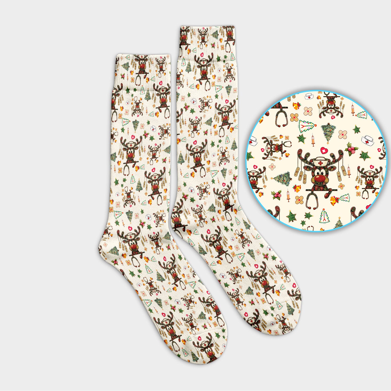 Reindeer Christmas Socks for Nurse Doctor - Funny Holiday Adult Socks for Men and Women - Breathable Fabrics Medical Uniform