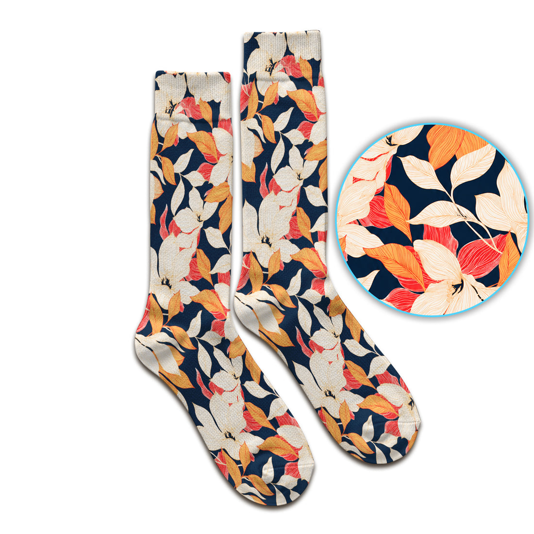 Elegant Ivory Lily Leaves Pattern Socks, Adult Socks for Men and Women