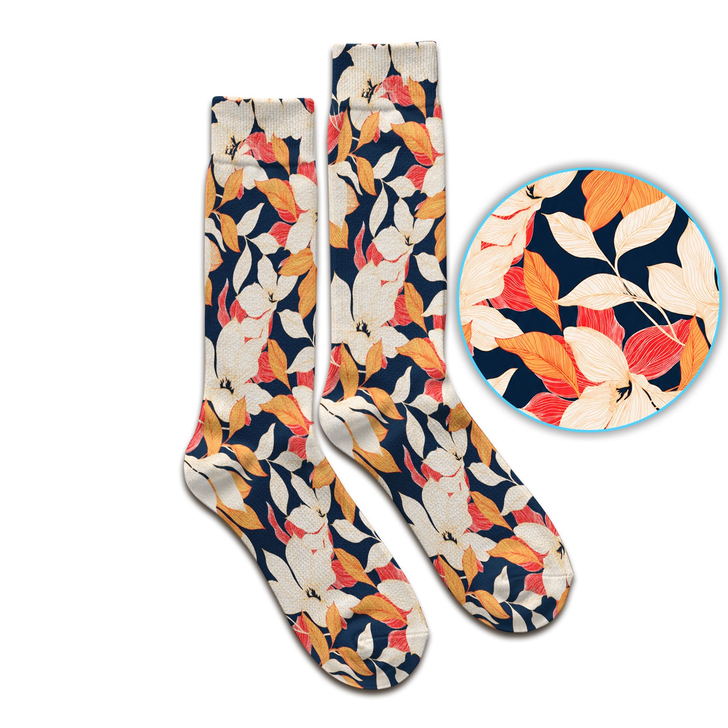 Elegant Ivory Lily Leaves Pattern Socks, Adult Socks for Men and Women
