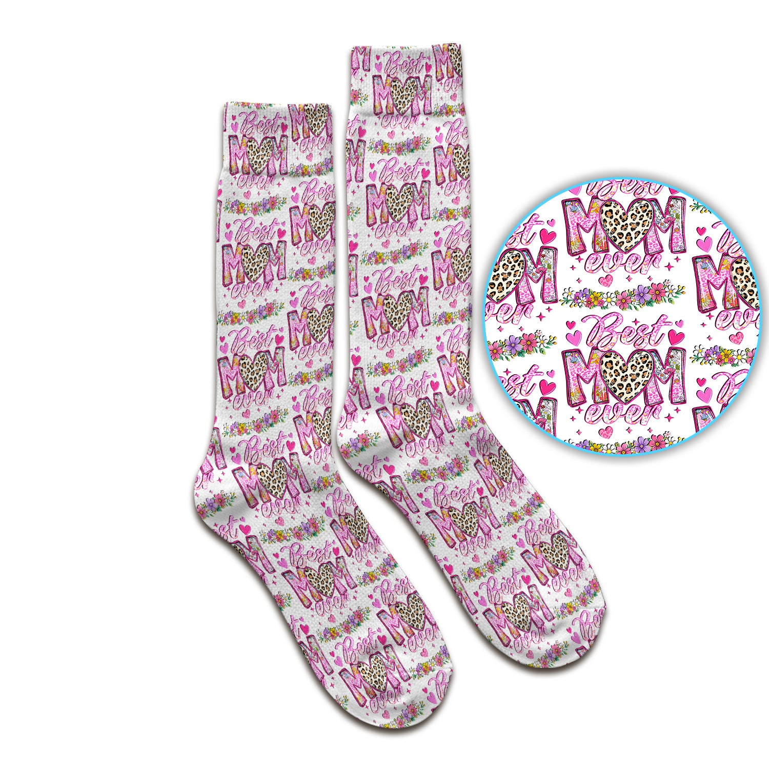Best Mom Ever Leopard Heart Floral Pattern Socks, Breathable Fabrics Medical Uniform