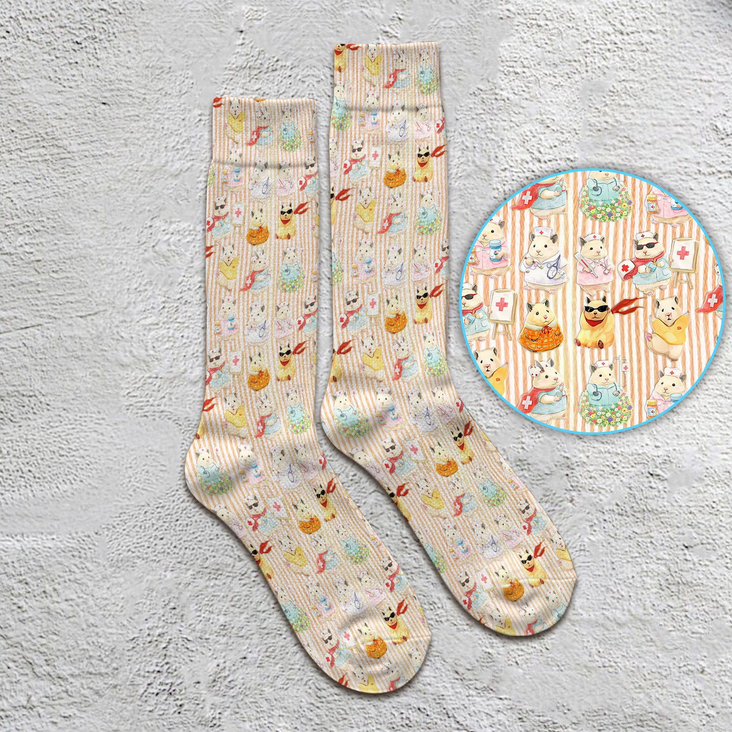 Cute Nurse Hamster Pattern Socks, Adult Socks for Men and Women