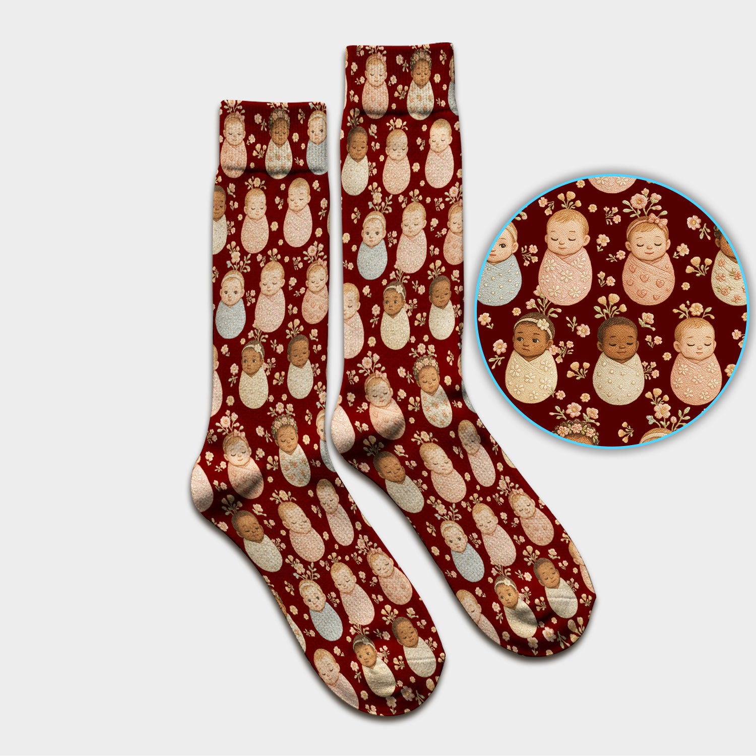 Sweet Newborn Baby Floral Print Medical Socks, Breathable Fabrics Medical Uniform