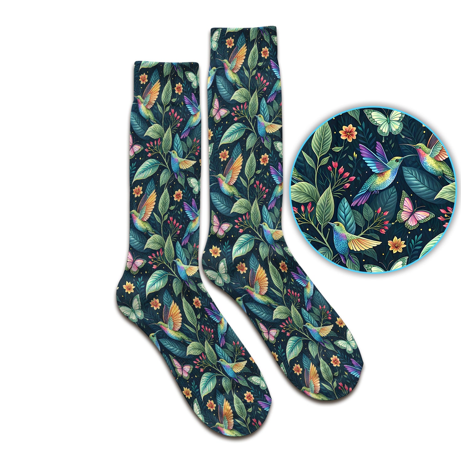 Vibrant Hummingbird Garden Nurse for RN, CNA, Botanical Medical Socks, Adult Socks for Men and Women