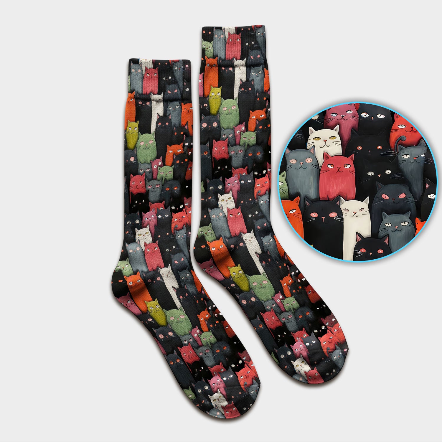 Cat Pattern Nurse Scrub Socks, Artistic Cat Nurses Sock For Women, Breathable Fabrics Nursing Uniform