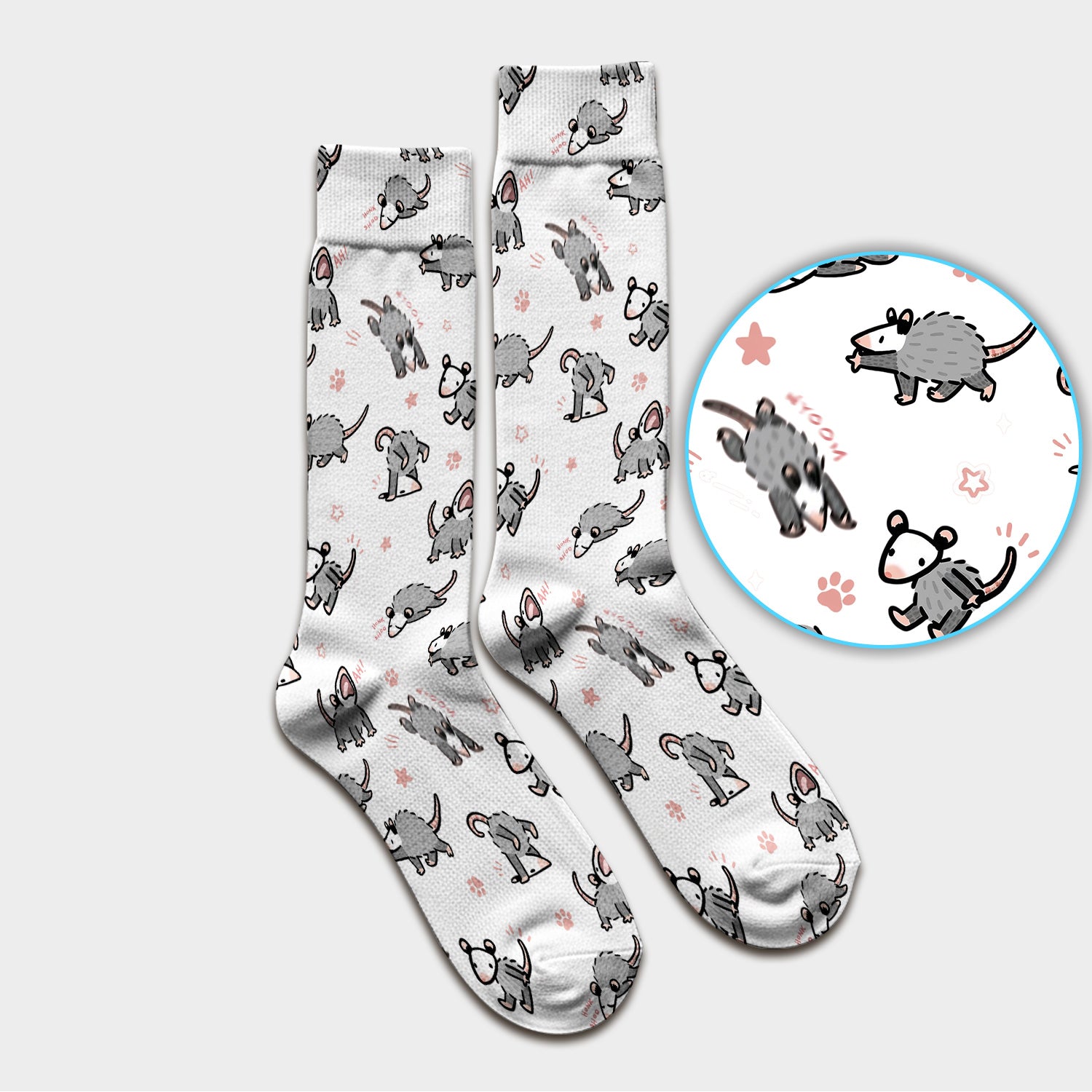 Playful Cartoon Opossum Character Pattern Sock, Breathable Fabrics Medical Uniform