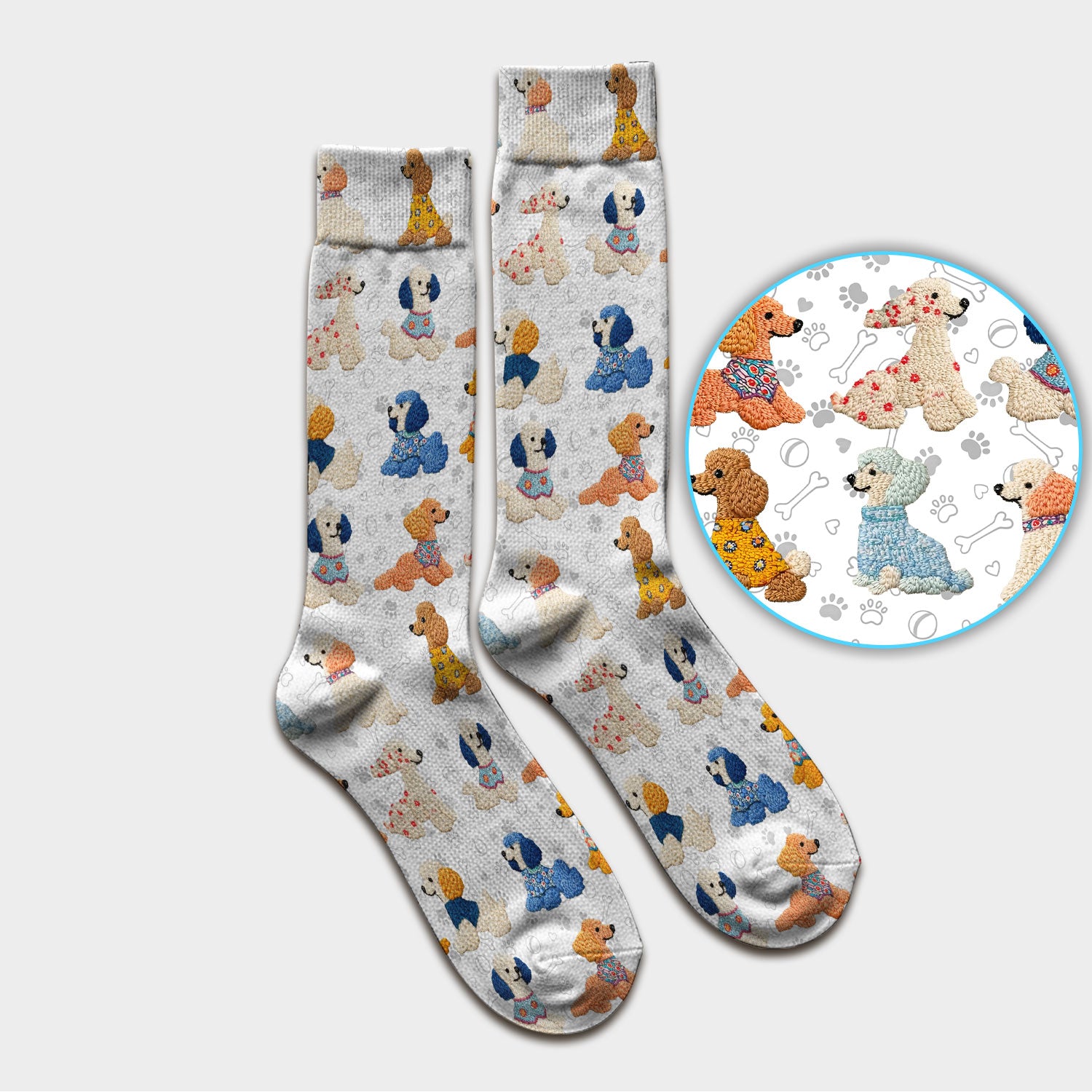 Cute Colorful Poodle Pattern Socks, Breathable Fabrics Medical Uniform