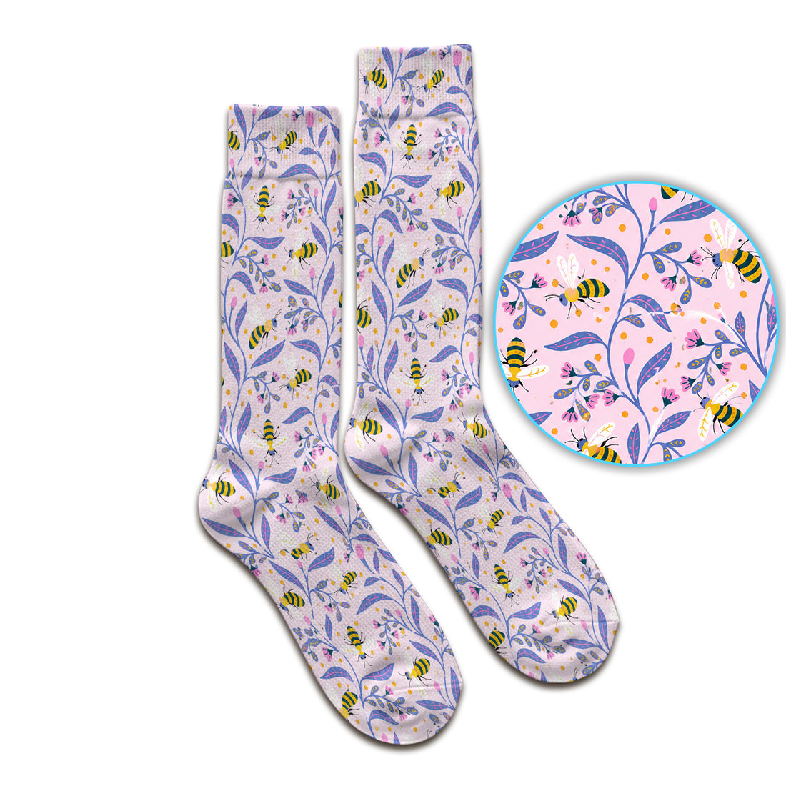 Cute Bumble Bee Floral Pattern Socks, Adult Socks for Men and Women