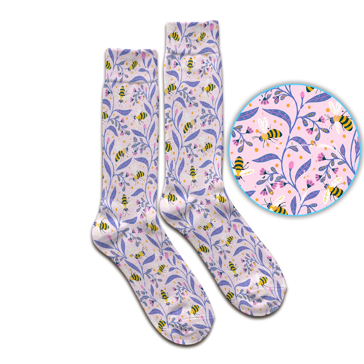 Cute Bumble Bee Floral Pattern Socks, Adult Socks for Men and Women