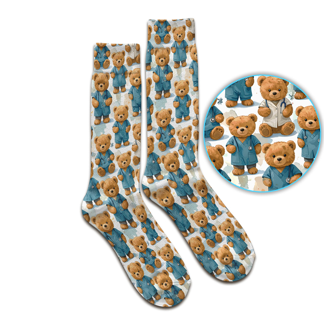 Teddy Bear Doctor Character Pattern Socks, Adult Socks for Men and Women