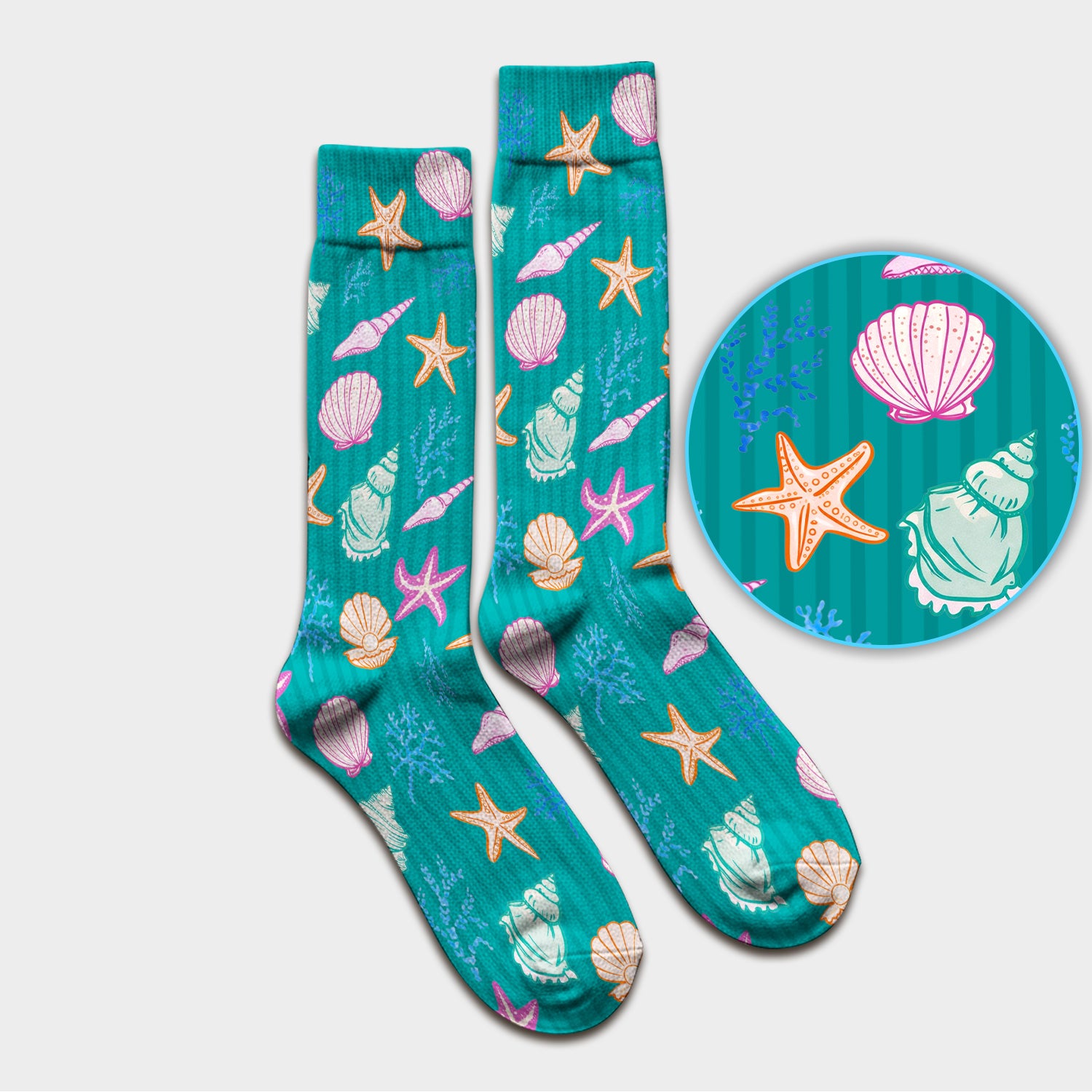 Colorful Seashell Starfish Ocean Stripe Pattern Sock, Breathable Fabrics Medical Uniform